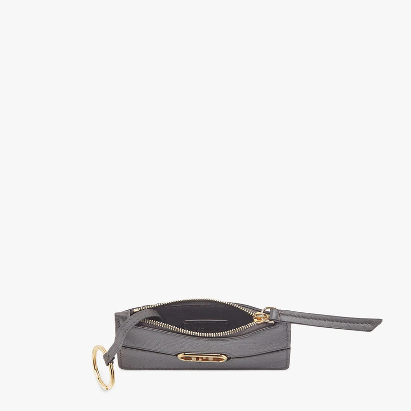 FENDI Fendi O’Lock card holder with three card slots and zipper pocket on the back. Made of dark gray leat outlook