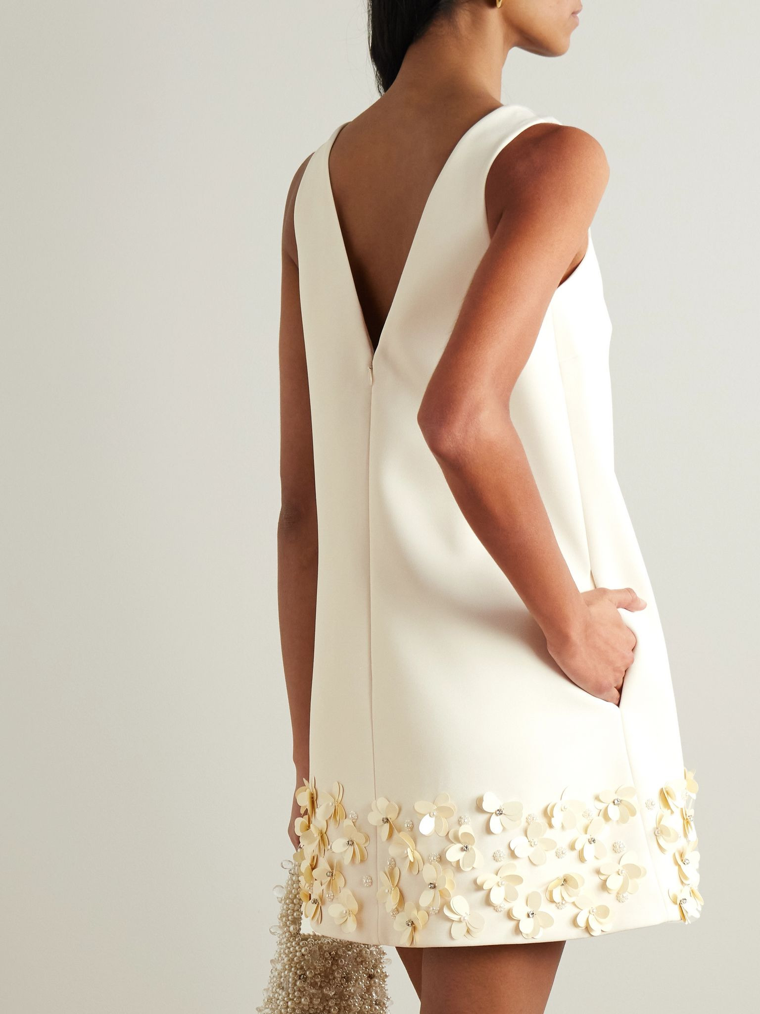 Embellished crepe mini dress Cream - 3
