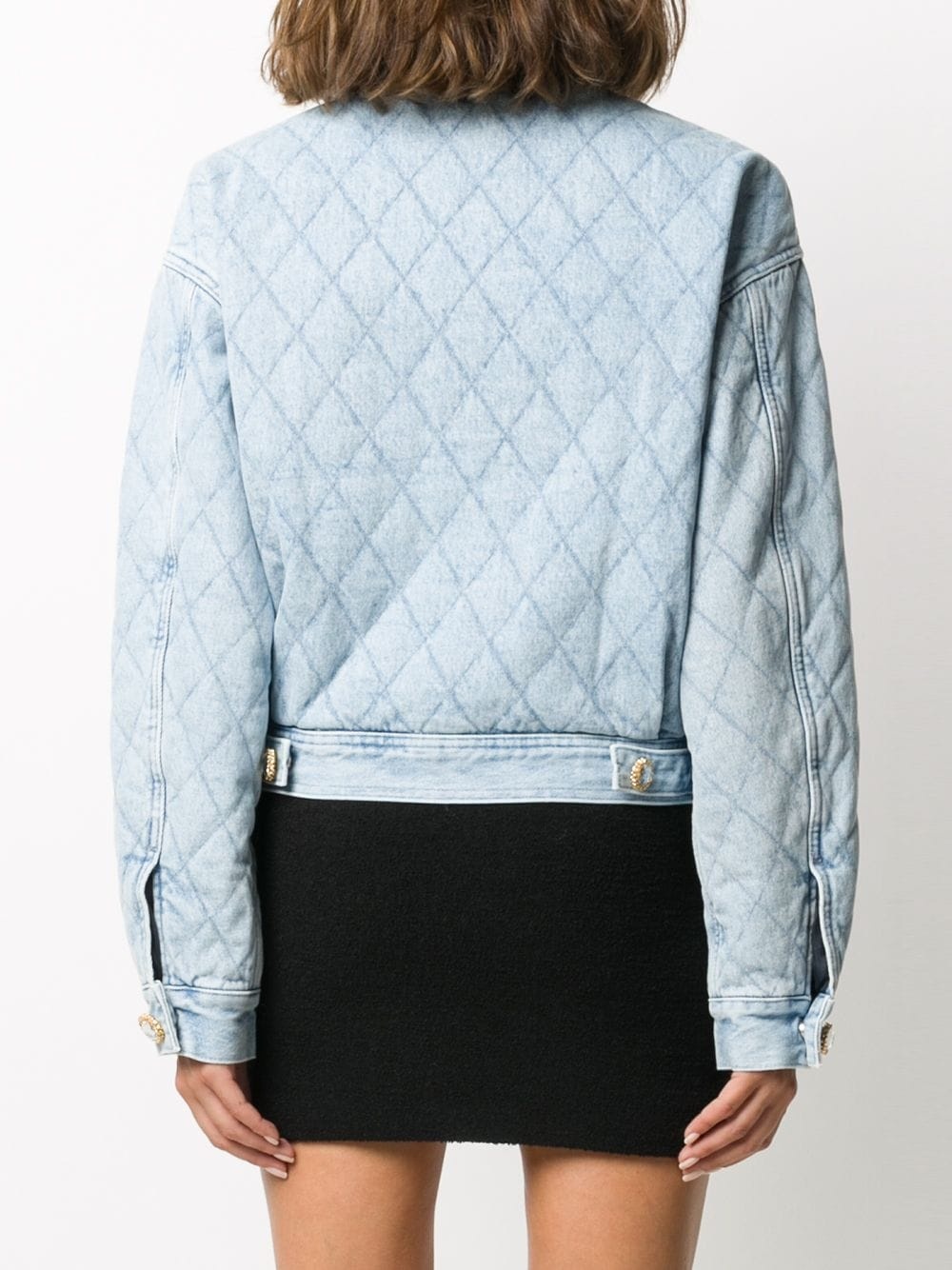 crystal-embellished quilted denim jacket - 4