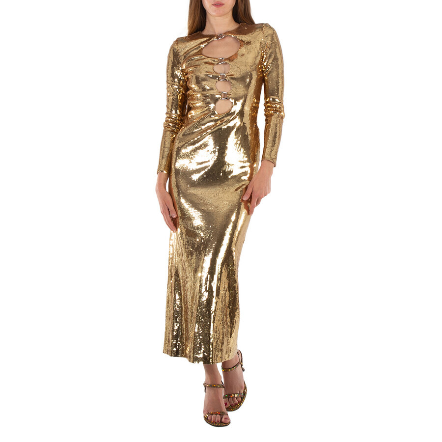 Burberry Corrine Sequin Cut-Out Maxi Dress in Gold - 6
