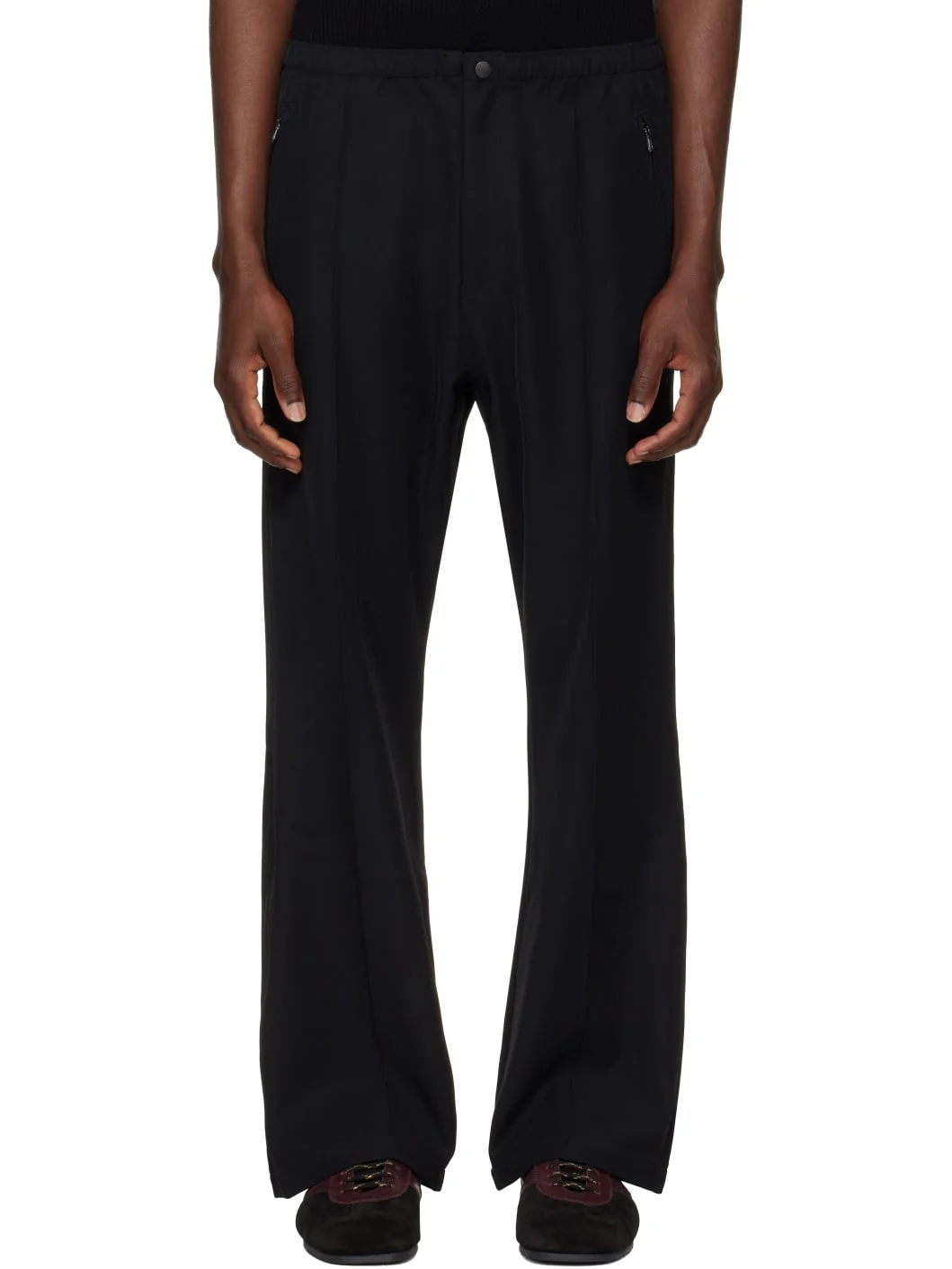 Black Cavalry Twill Boot-Cut Warm Up Trousers - 1
