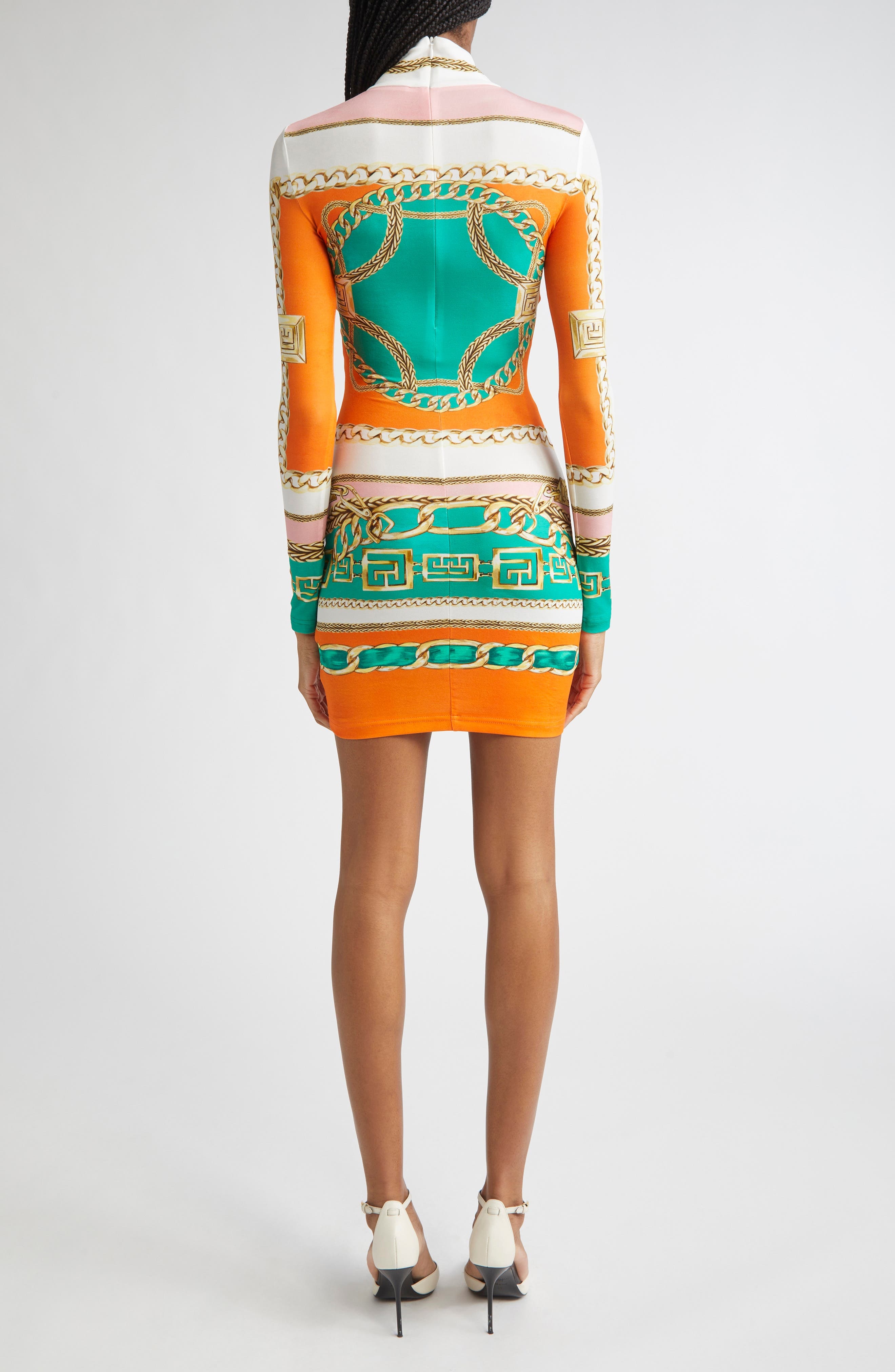Balmain Foulard Print Long Sleeve Body-Con Minidress in Aaa Multi at Nordstrom - 2