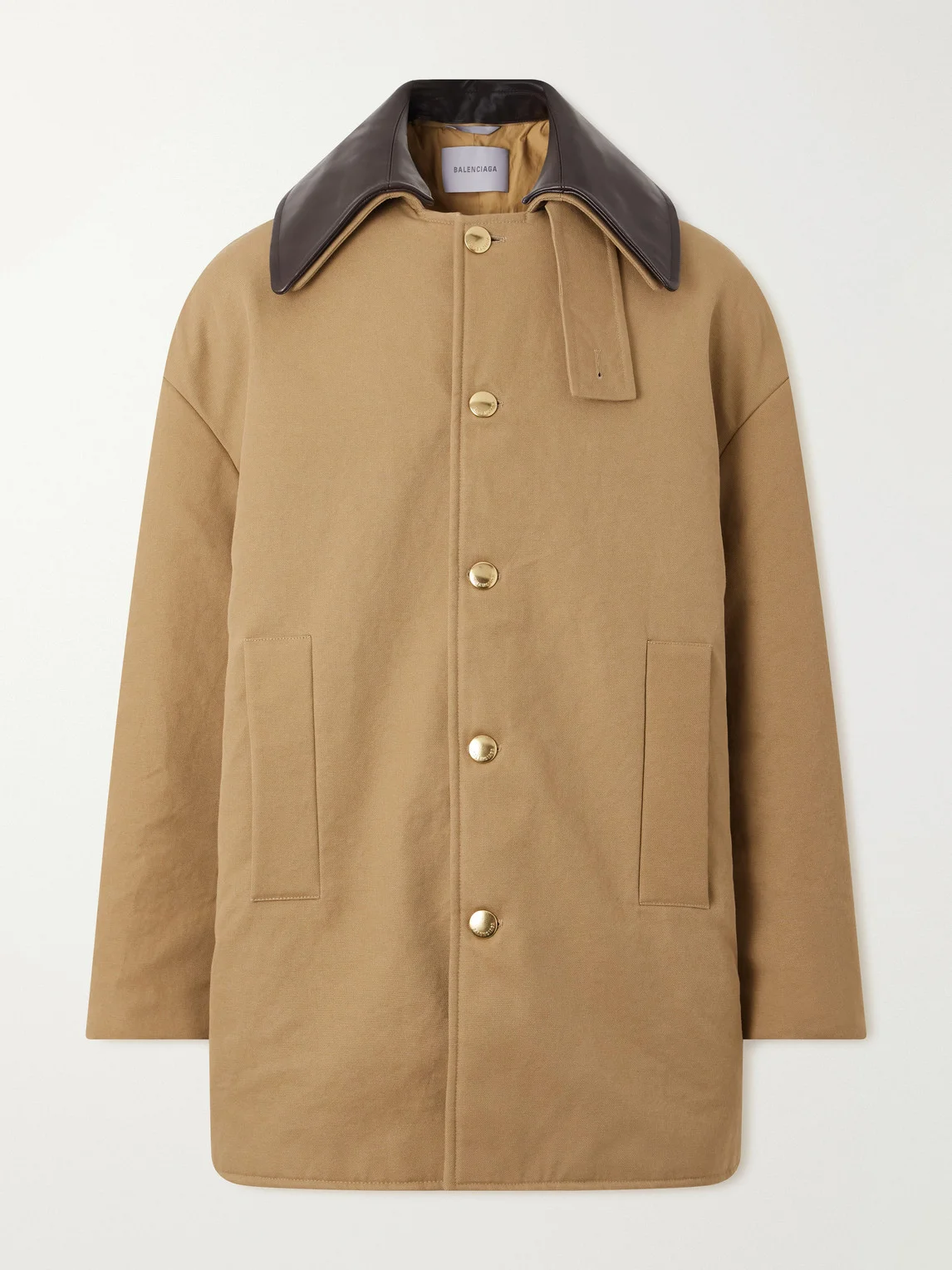 Leather-Trimmed Cotton-Canvas Coat - 1