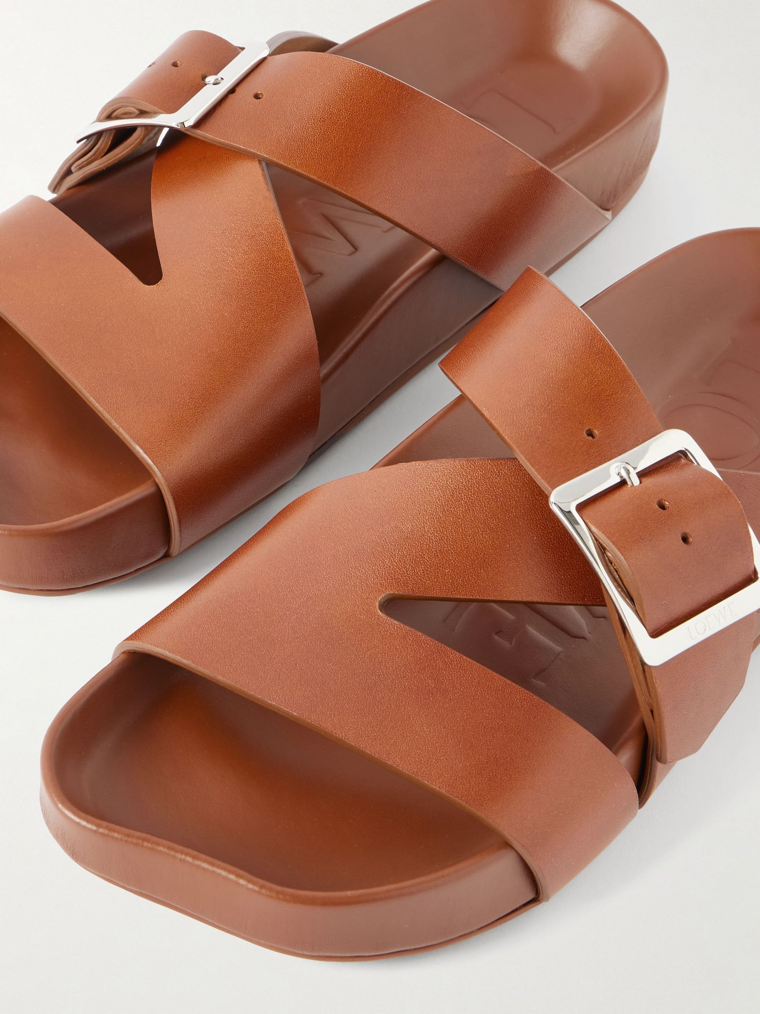 + Paula's Ibiza Ease Buckled Leather Slides Brown - 5