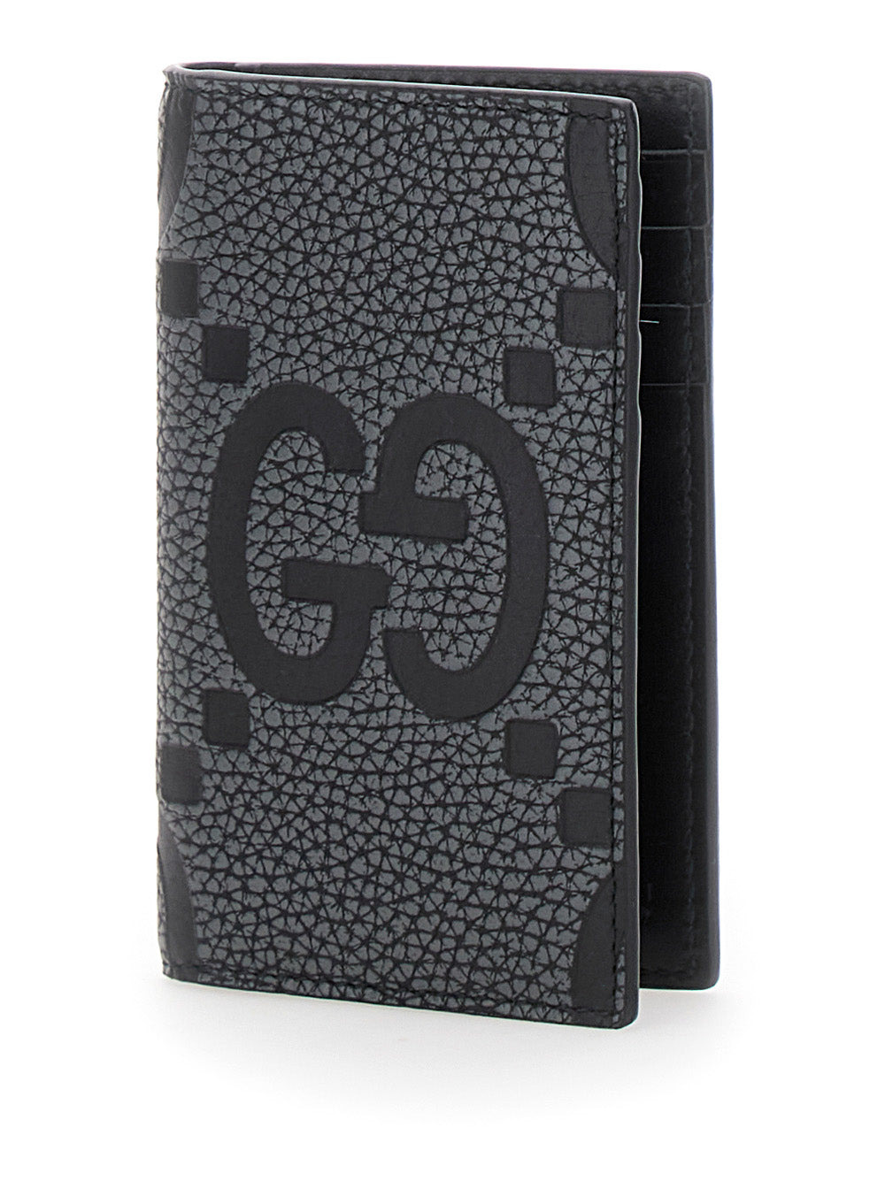 Gucci Men 'Jumbo' Grey Card Holder With Maxi Double G Logo On The Front In Grained Leather Man - 2