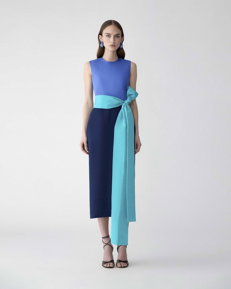 CAROLINA HERRERA Color-Blocked Midi Dress with Sash outlook