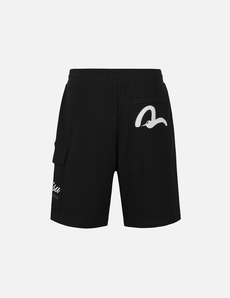 EVISU Seagull and Logo Embroidery Fashion Fit Waffle Sweatshorts outlook