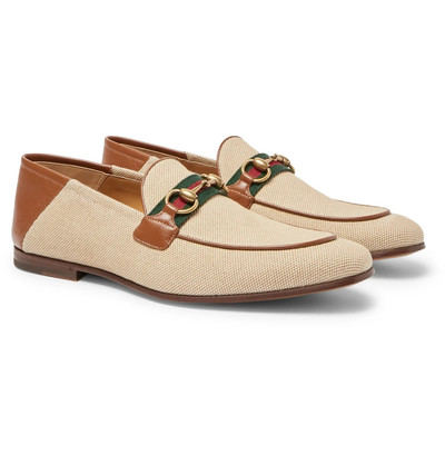 GUCCI Brixton Webbing-Trimmed Horsebit Collapsible-Heel Canvas and Leather Loafers outlook