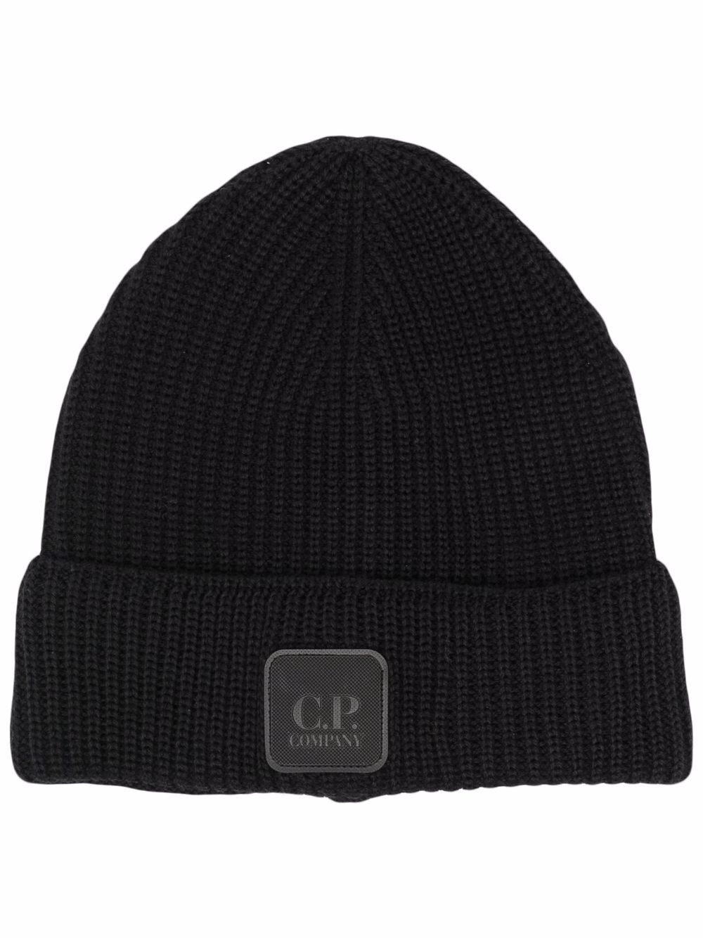 logo-patch wool beanie - 1