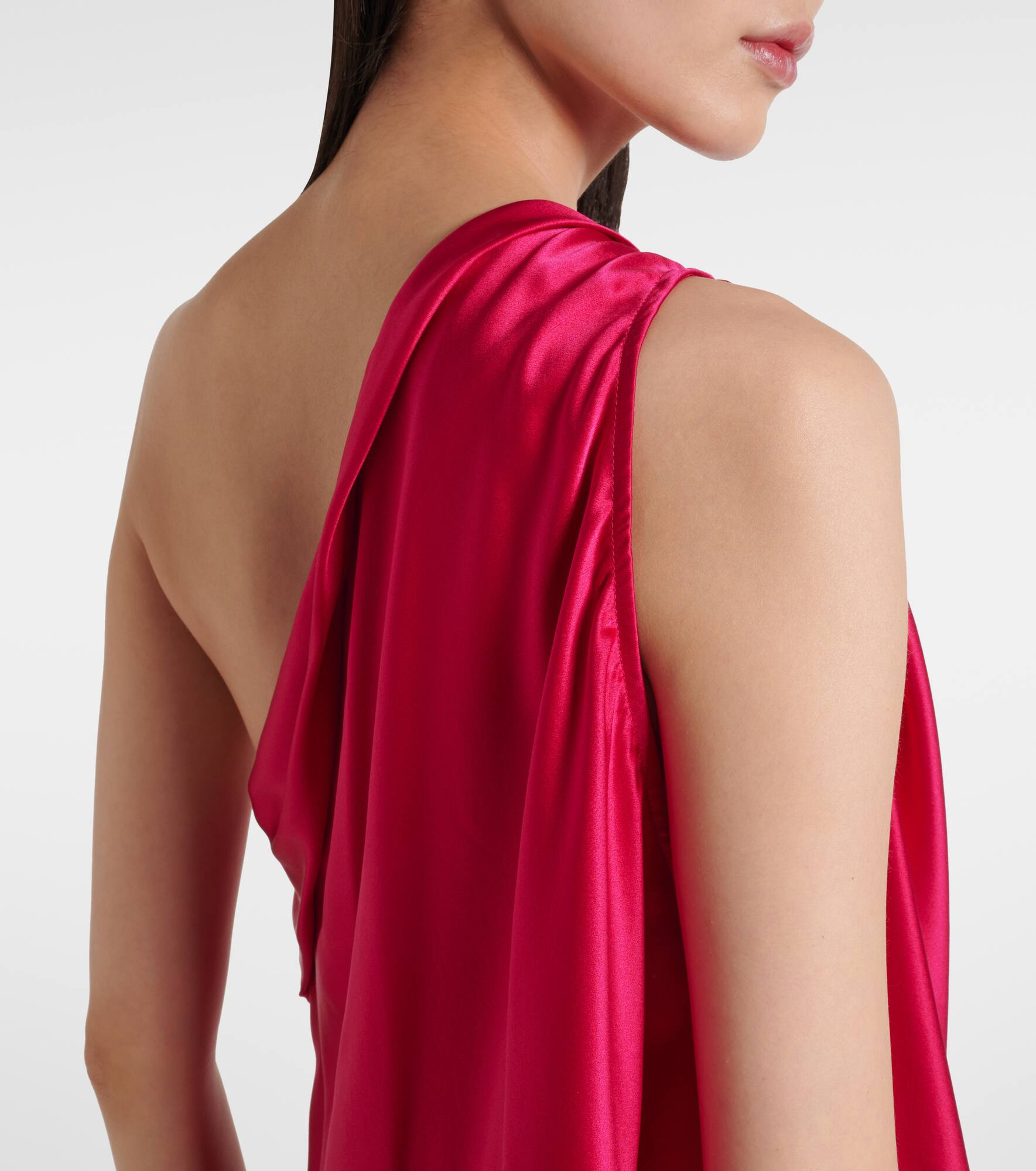 One-shoulder draped silk satin top - 5