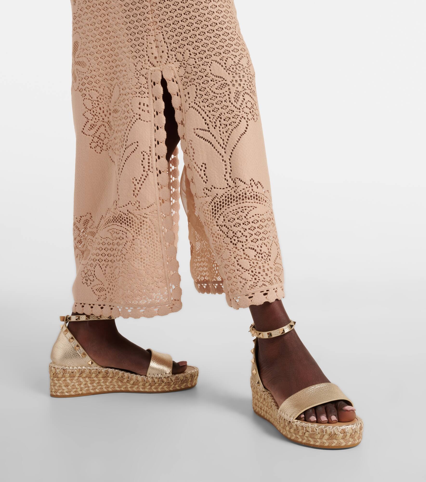 Rockstud metallic leather espadrille sandals - 3