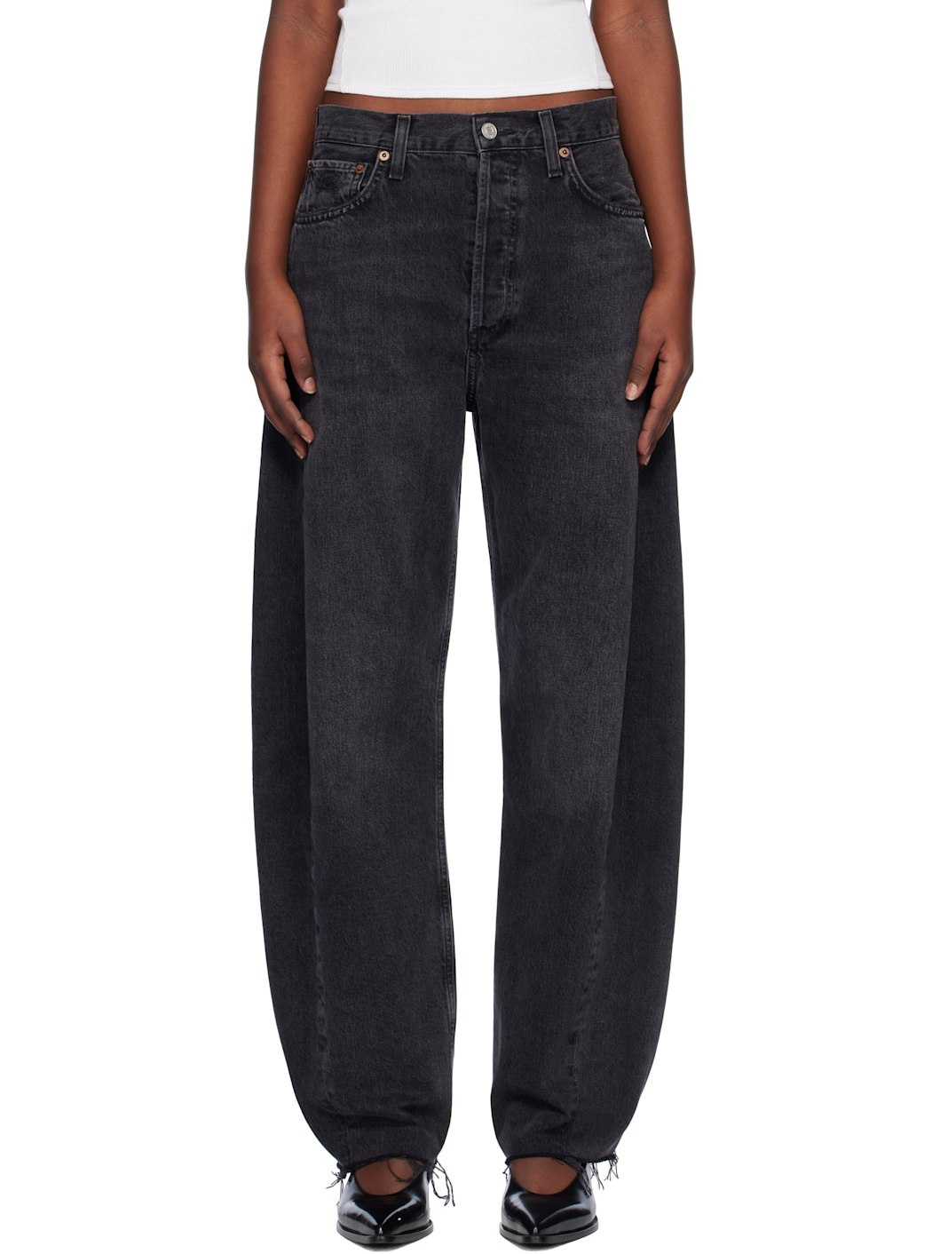 Black Luna High Rise Pieced Taper Jeans - 1