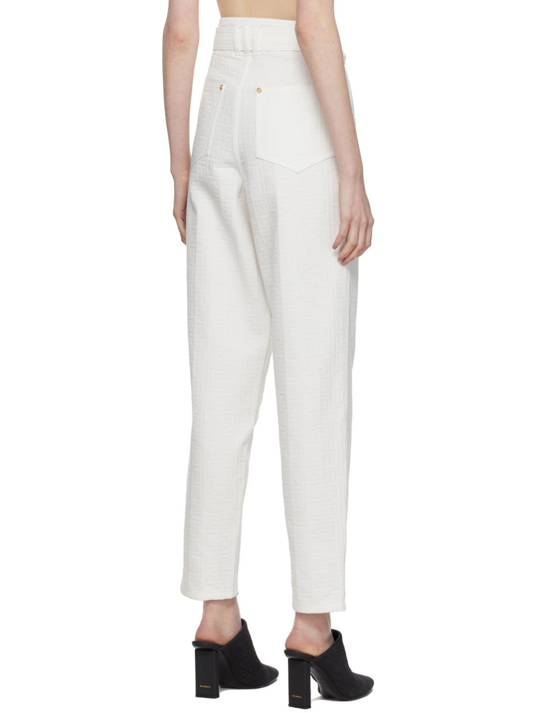 White Denim Belted Logo Trousers - 3