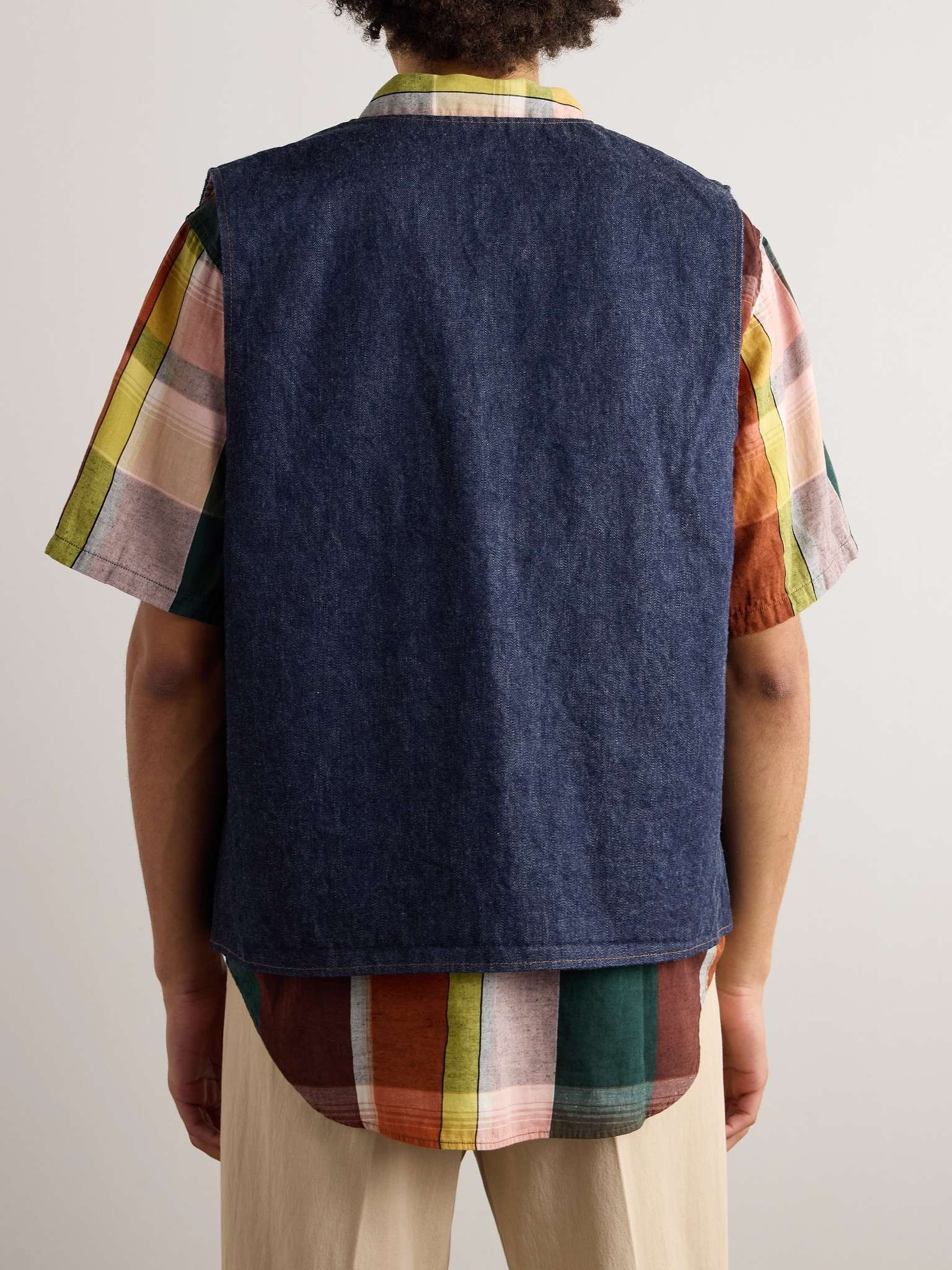 Hippie's Reversible Denim and Checked Cotton and Linen-Blend Gilet - 4