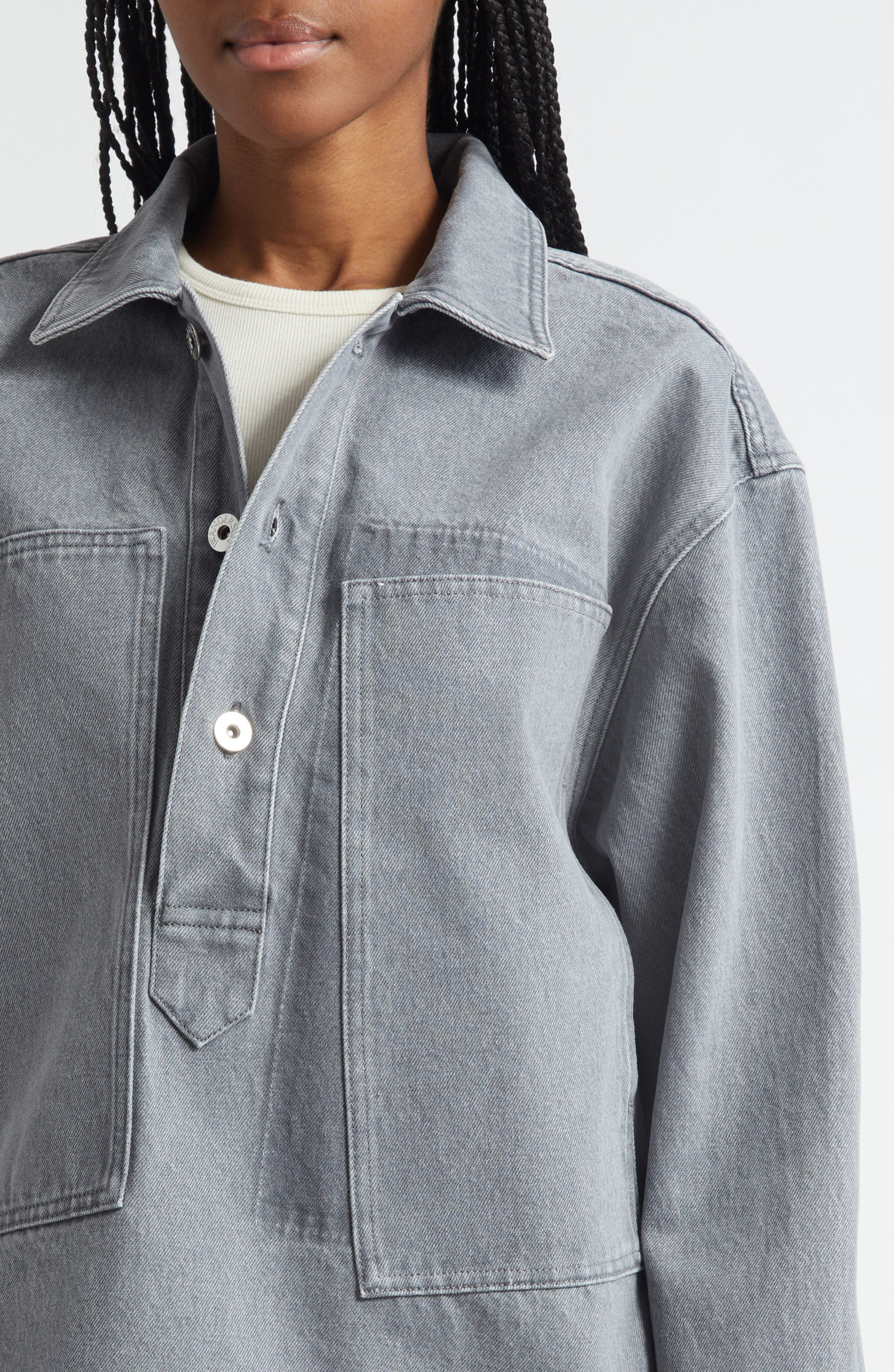 JW Anderson Patch Pocket Denim Rugby Shirt in 906 Light Grey at Nordstrom - 5