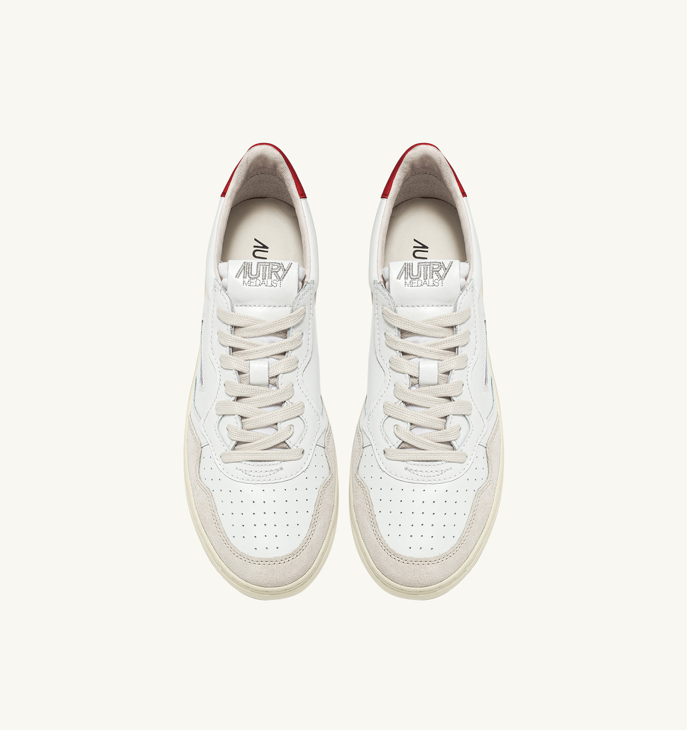 MEDALIST LOW SNEAKERS IN WHITE AND RED LEATHER AND BEIGE SUEDE - 5