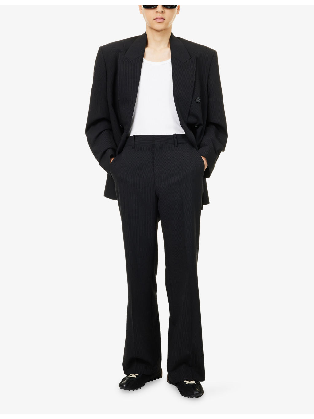 Palvin Pin-Dot Stripe Barrel-Leg Wool-Blend Trousers - 2