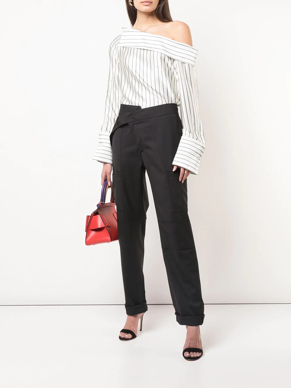 off shoulder pinstripe shirt - 2