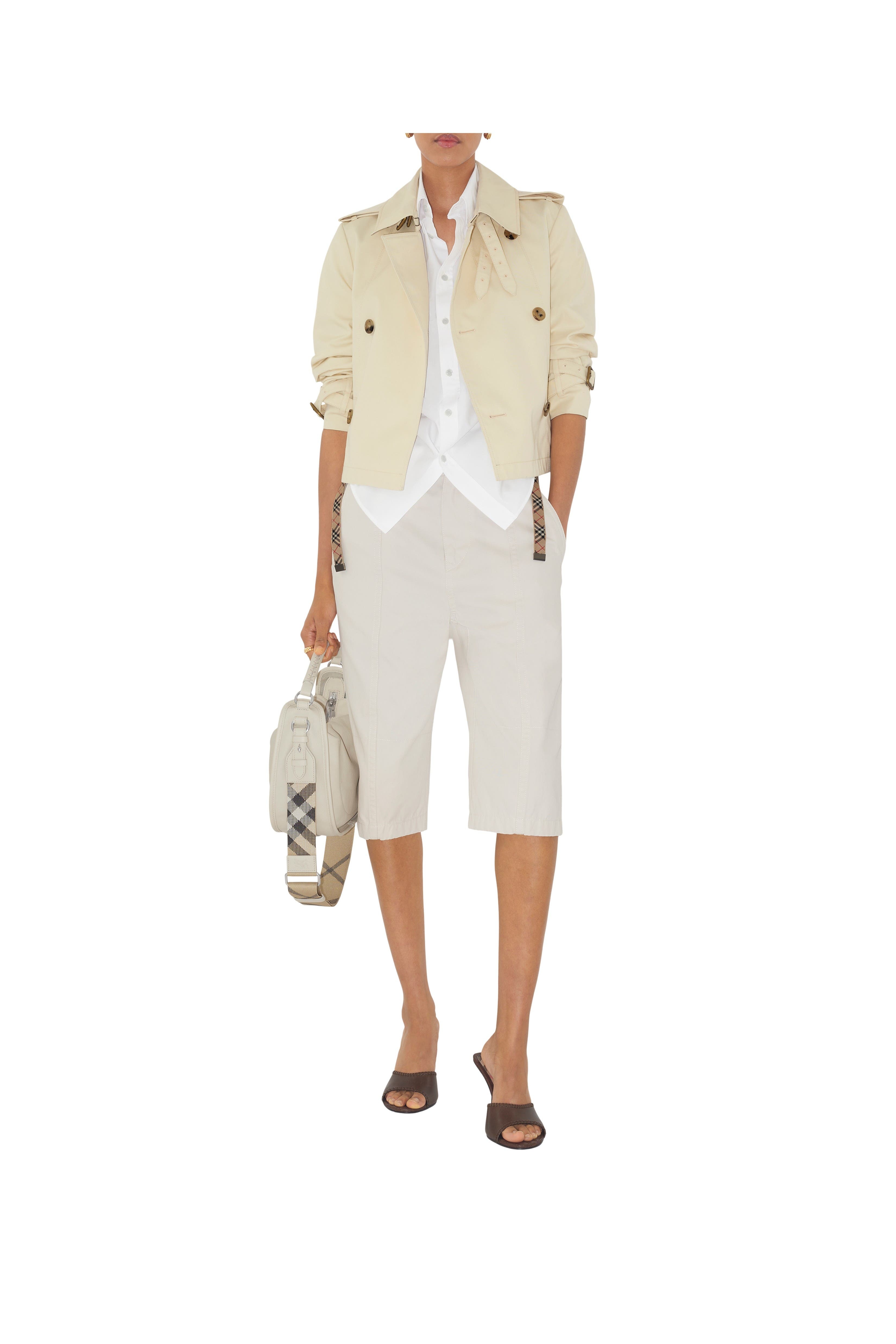 burberry Check Trim Cotton Shirt in Optic White at Nordstrom - 5