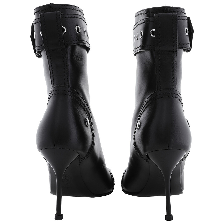 Alexander McQueen Black Buckle-Detail Heeled Ankle Boots - 4