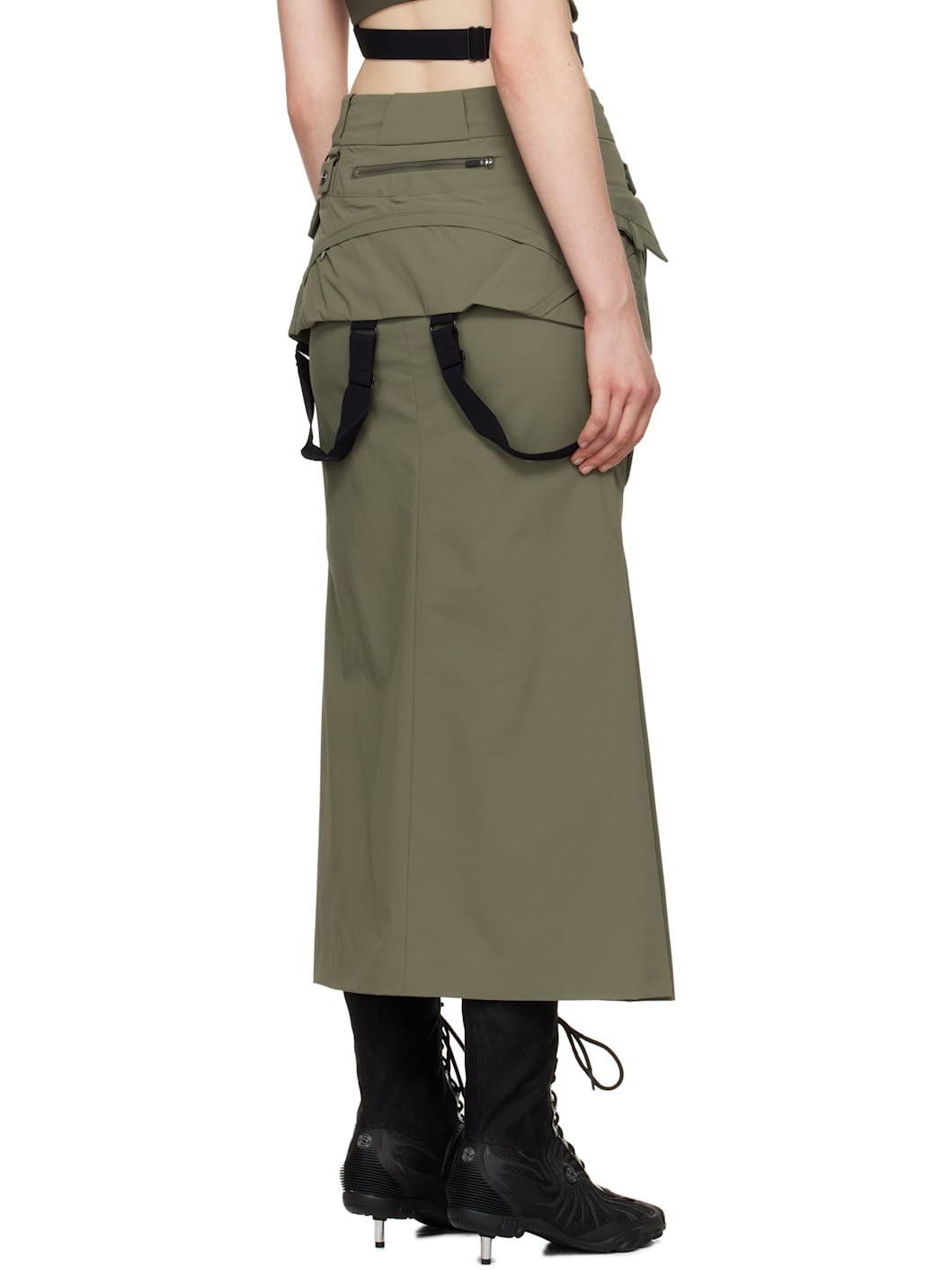 Khaki Cargo Midi Skirt & Top Set - 3