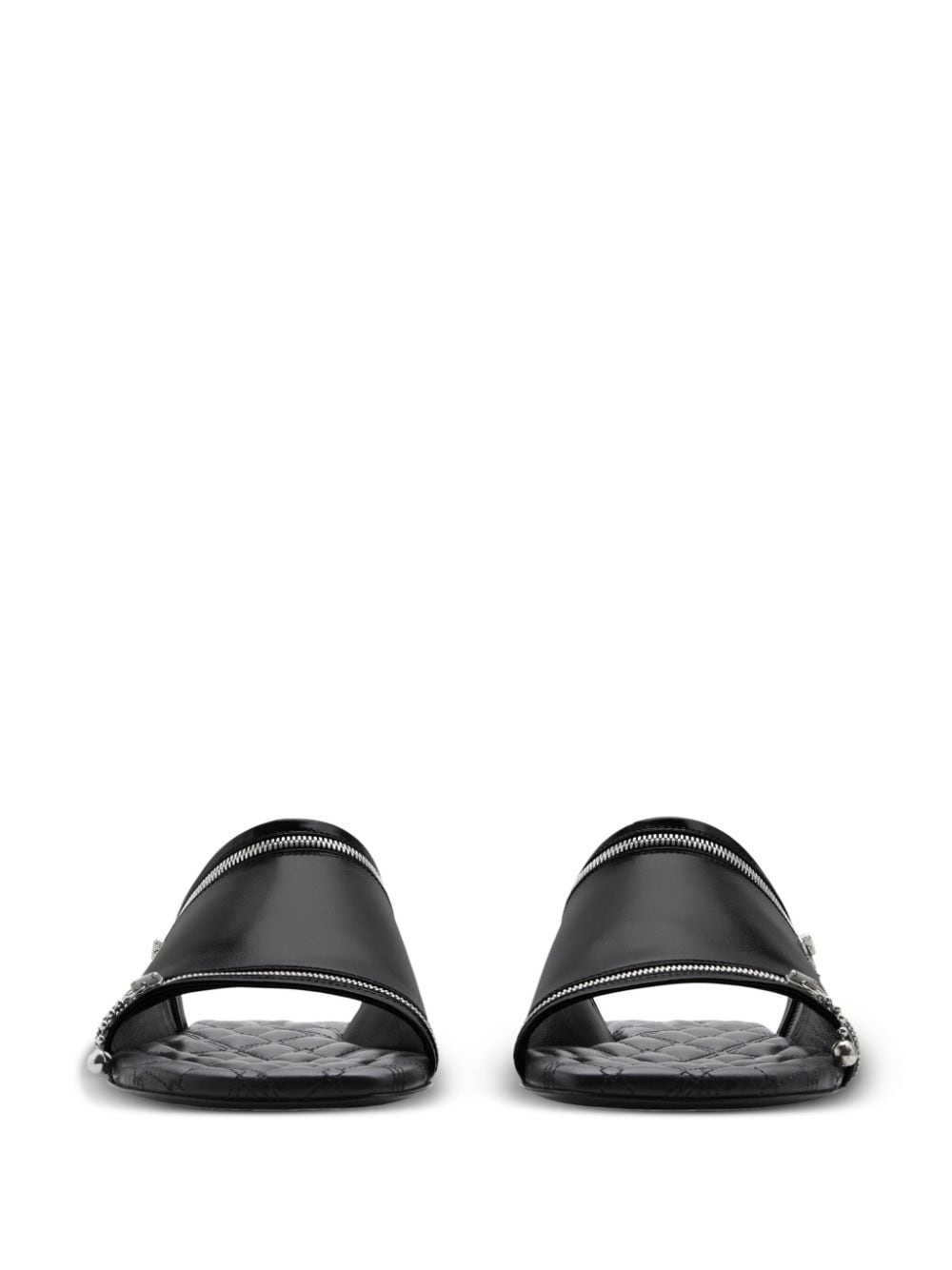 decorative-zip flat leather sandals - 2