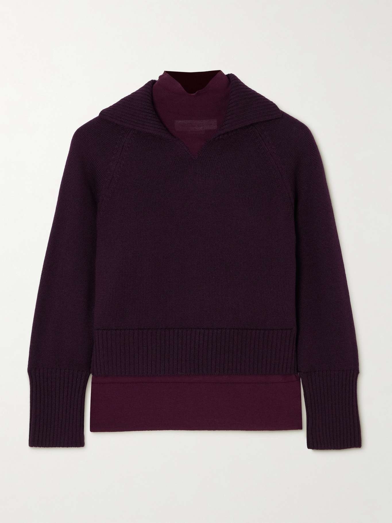 Layered wool-blend and cotton-blend turtleneck sweater - 1