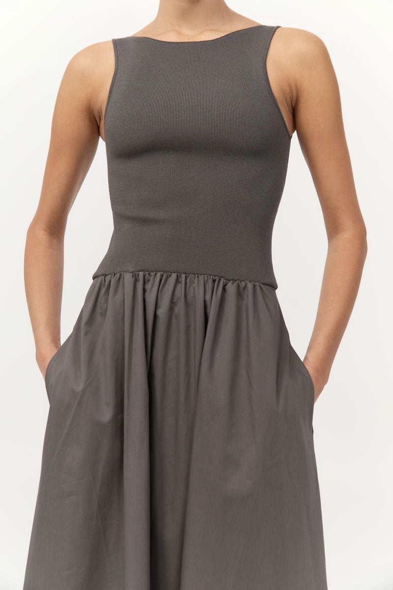 Bateau Cut Out Dress - Khaki - 3