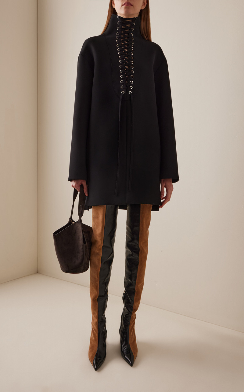 KHAITE Lee Lace-Up Crepe Mini Dress black outlook