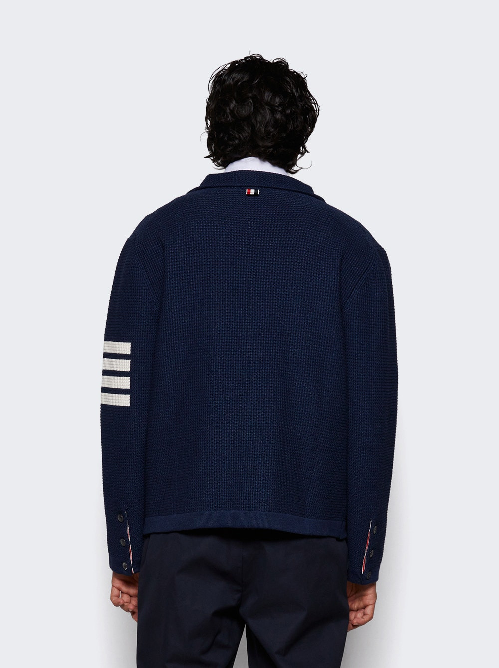 Linen Cotton 4-bar Cardigan Dark Blue - 4