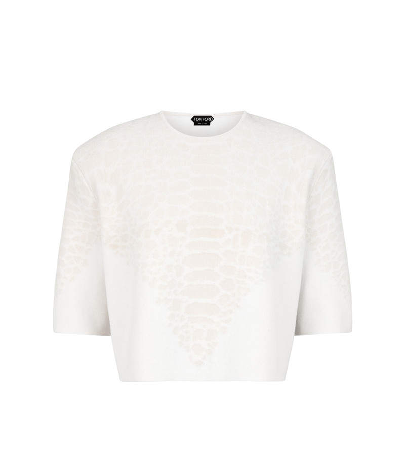 MERINO CASHMERE CREWNECK T-SHIRT WITH SILK CHENILLE EMBOSSED PYTHON DETAIL 1
