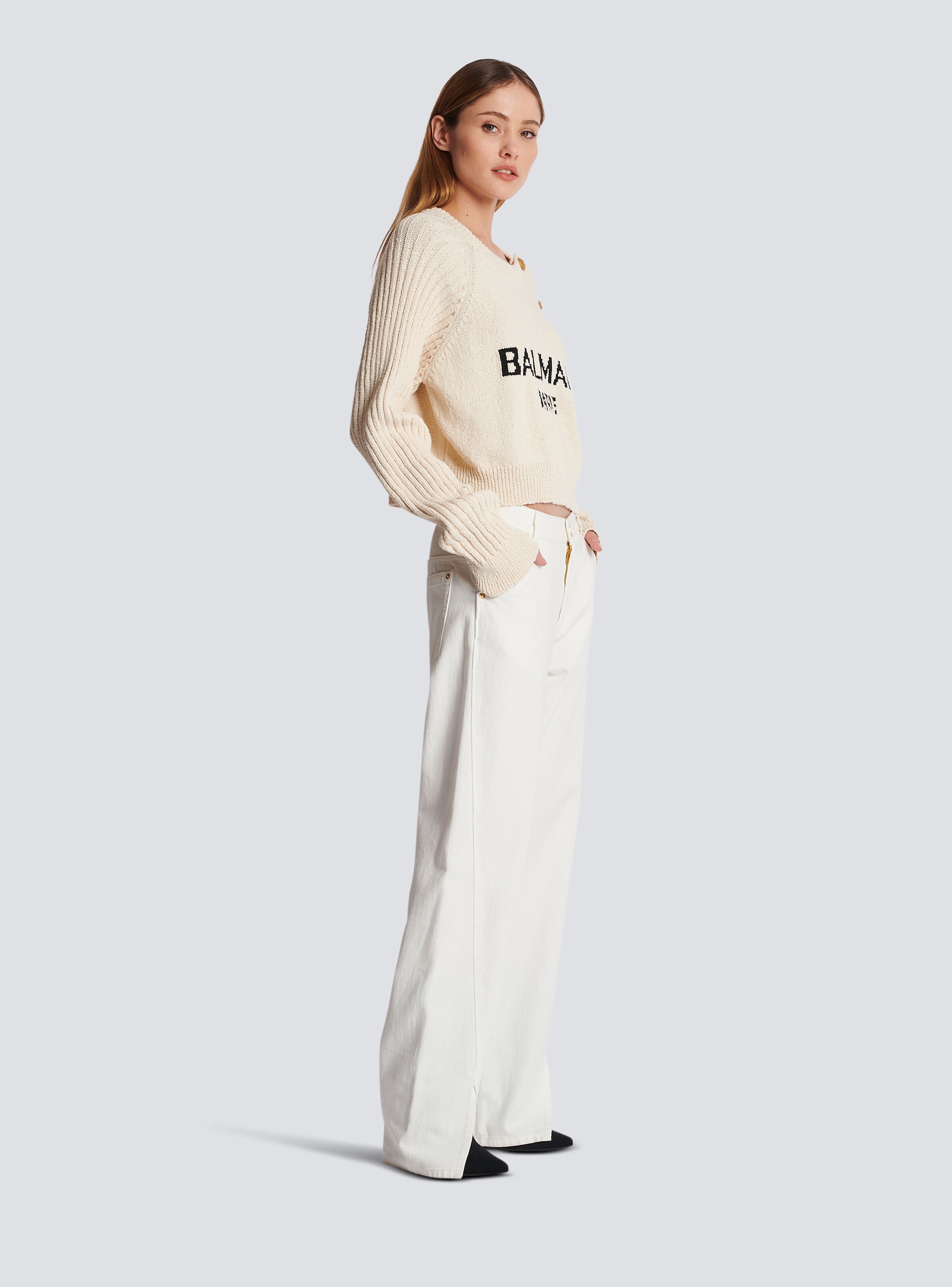 Buttoned jacquard jumper with Balmain logo - 3