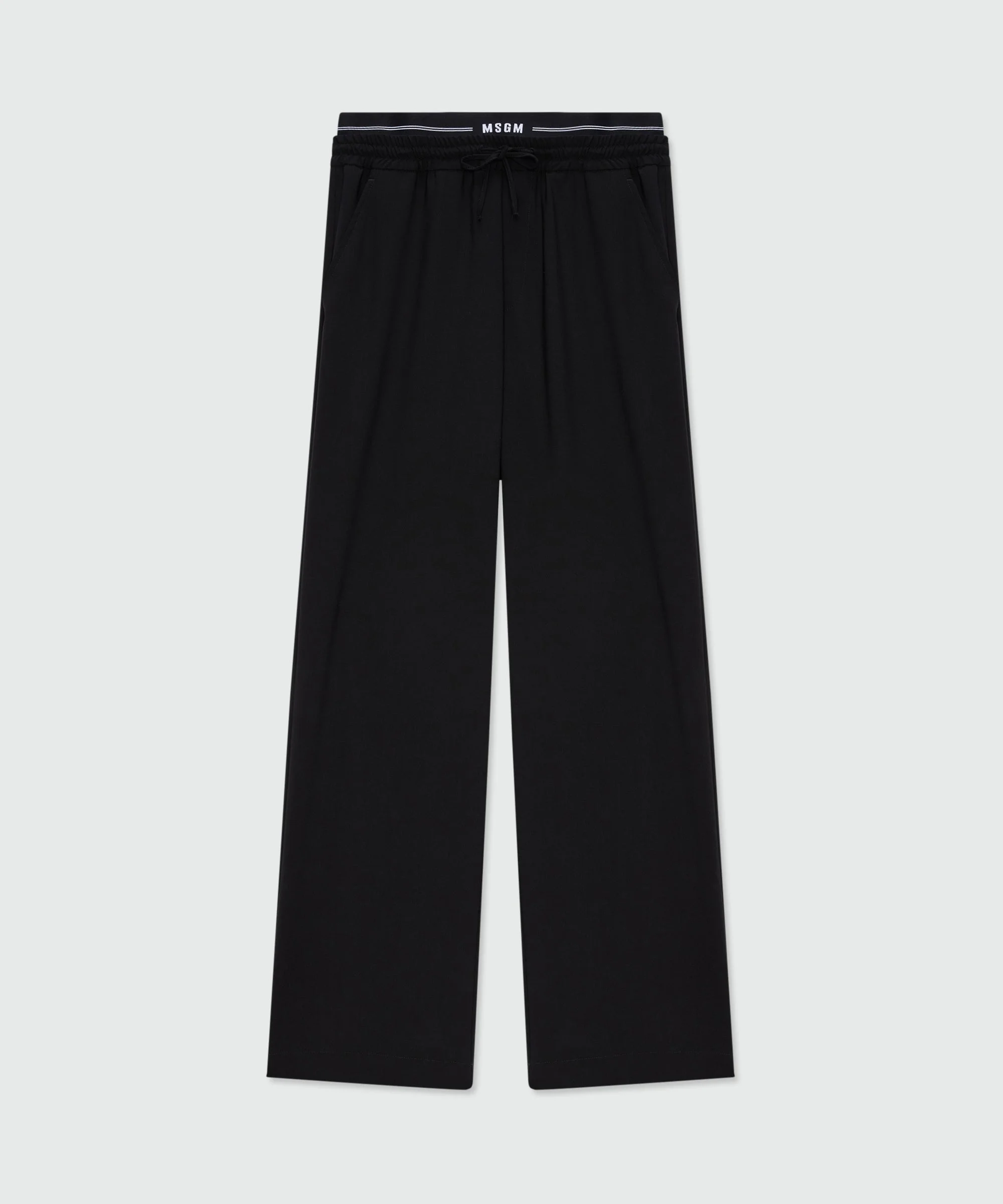 Black wool trousers with logo elasticated waistband - 1