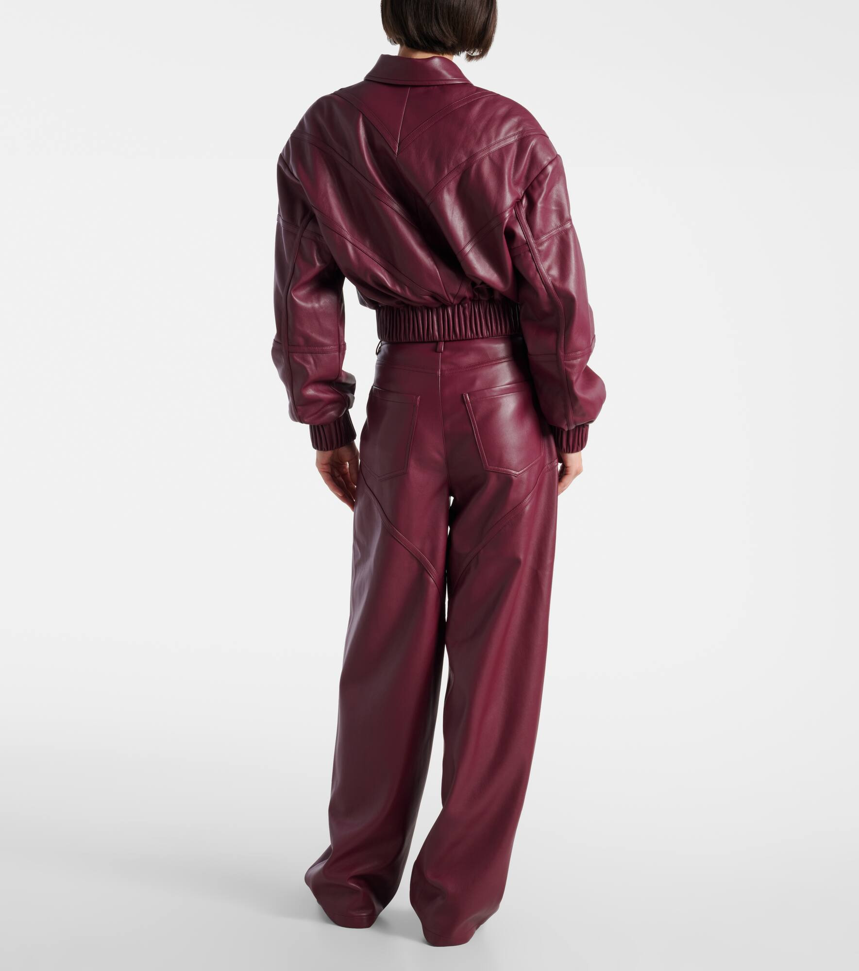 Cropped faux leather bomber jacket - 3