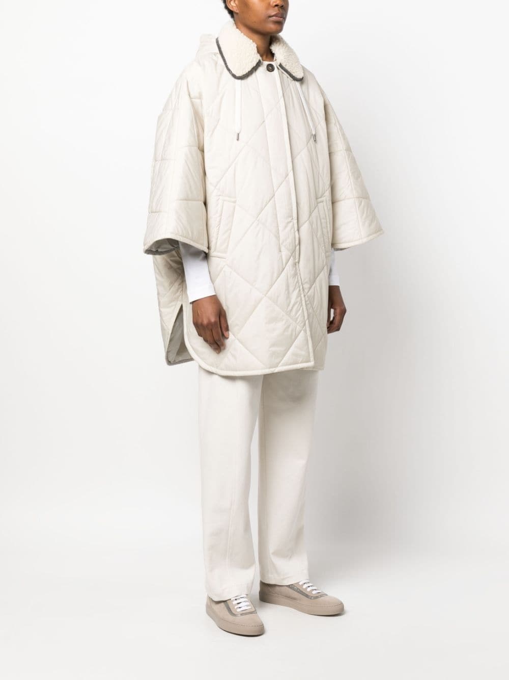wide-sleeve quilted coat - 3