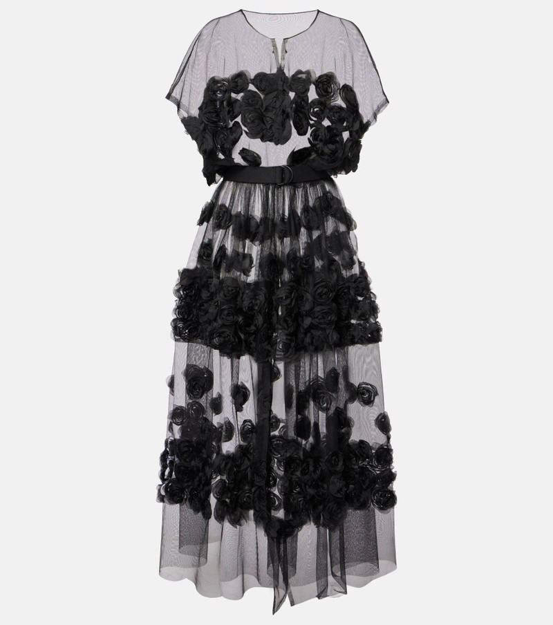Floral-appliqué tulle midi dress 1