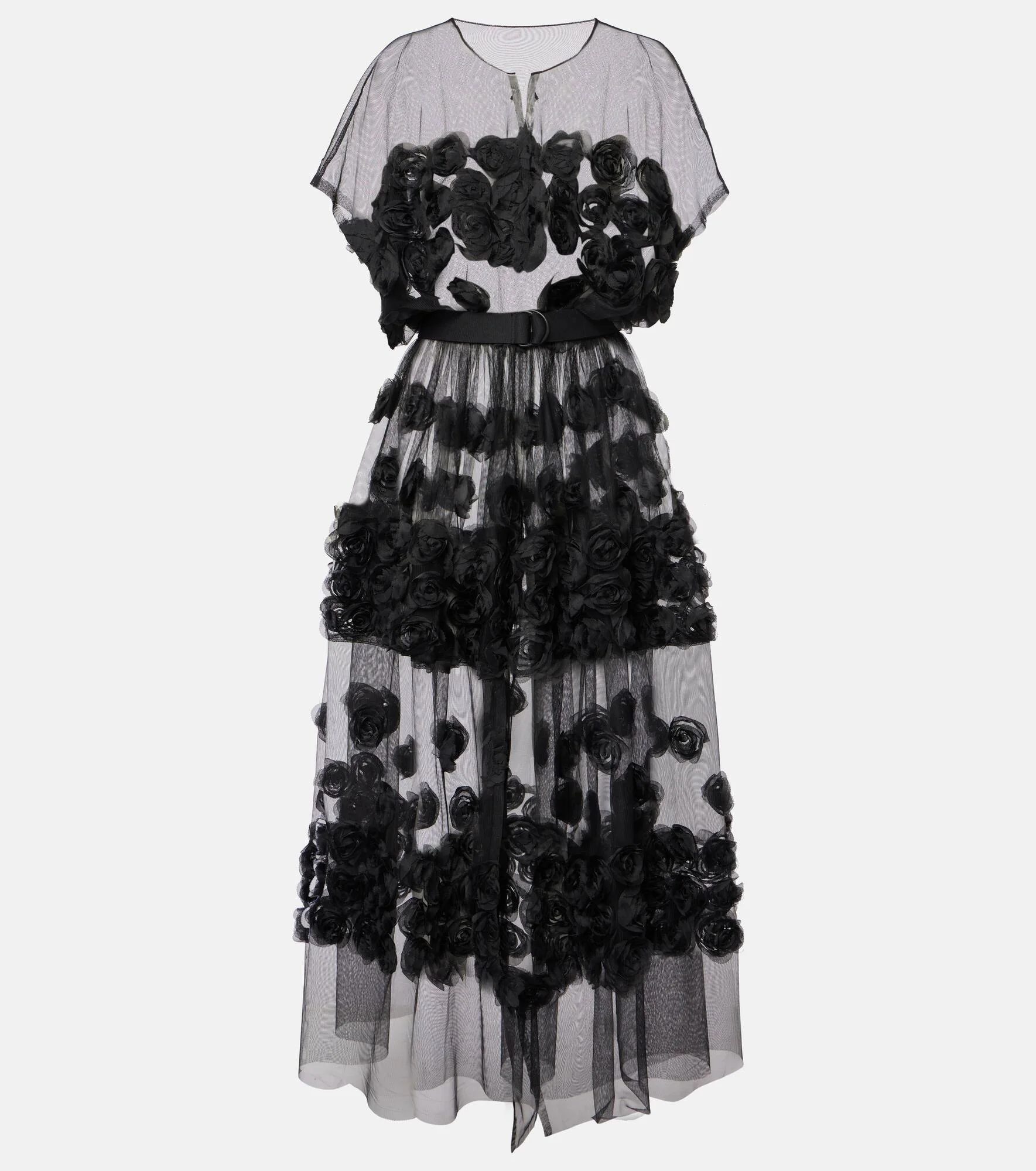 Floral-appliqué tulle midi dress - 1