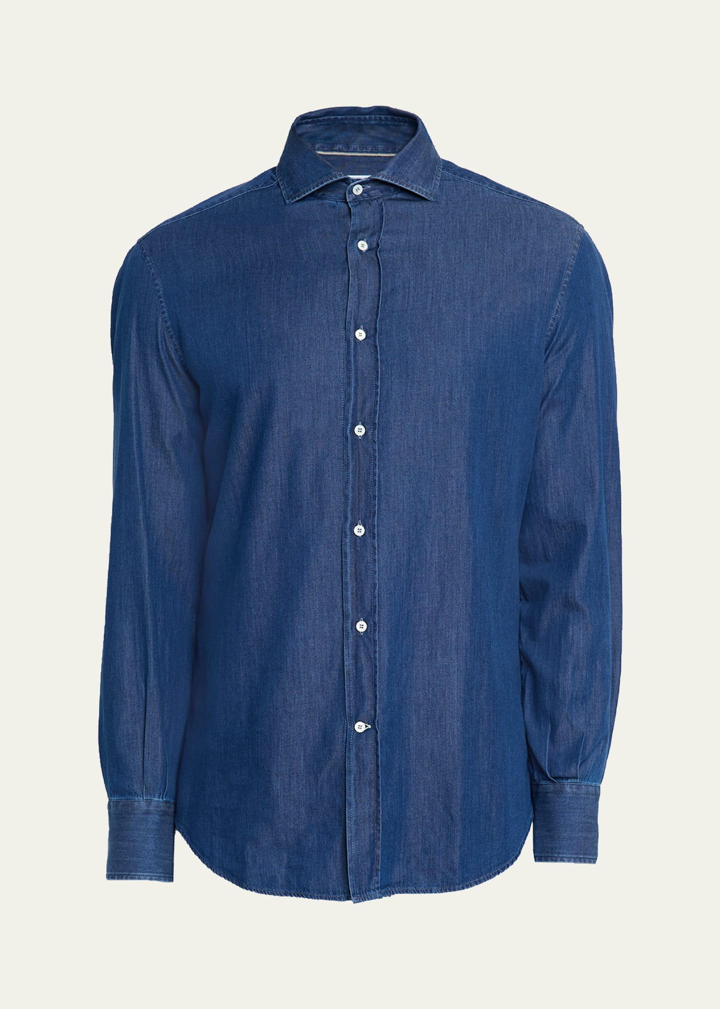 Men's Denim Spread Collar Button-Down Shirt - 1