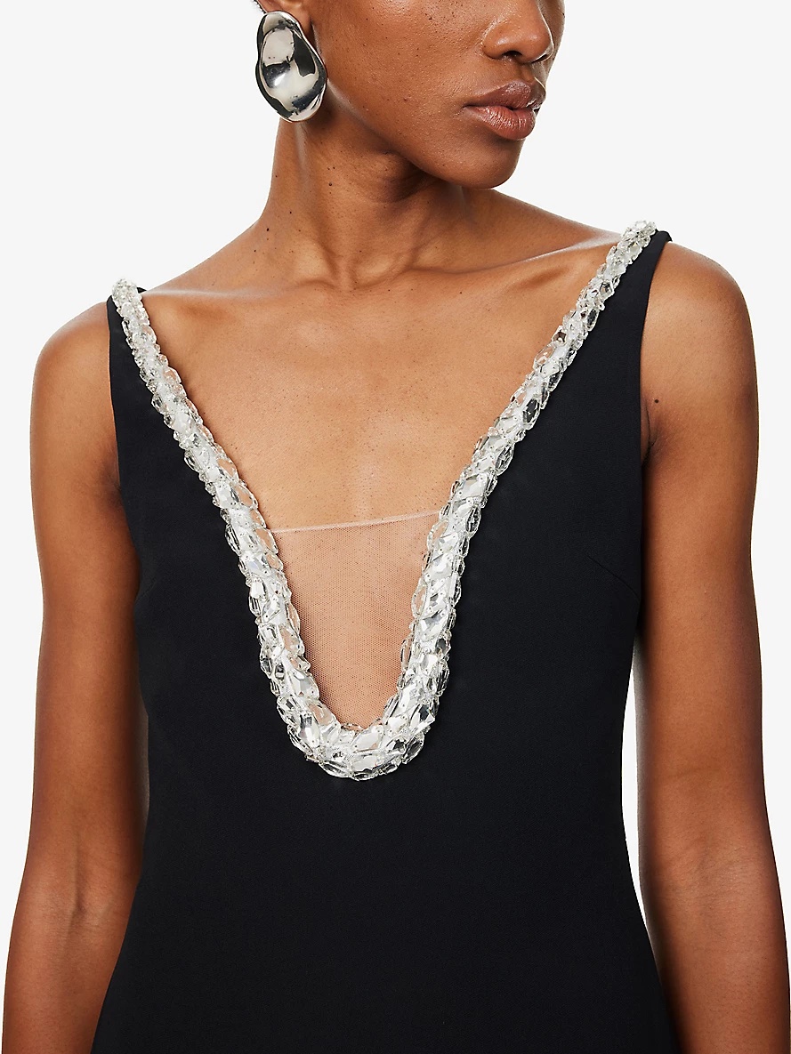 Sleeveless crystal-embellished woven mini dress - 5