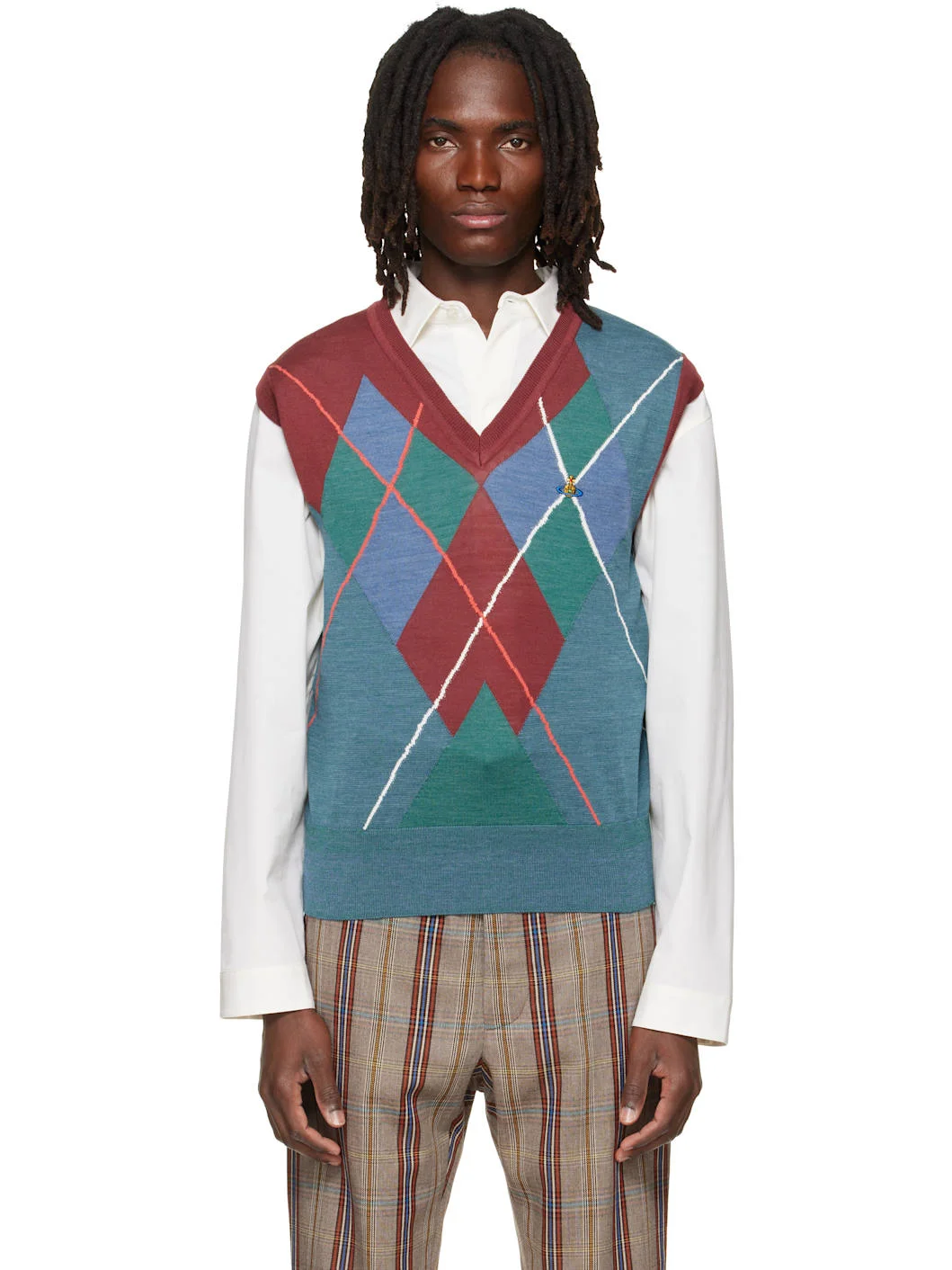 Burgundy & Blue Argyle Vest - 1