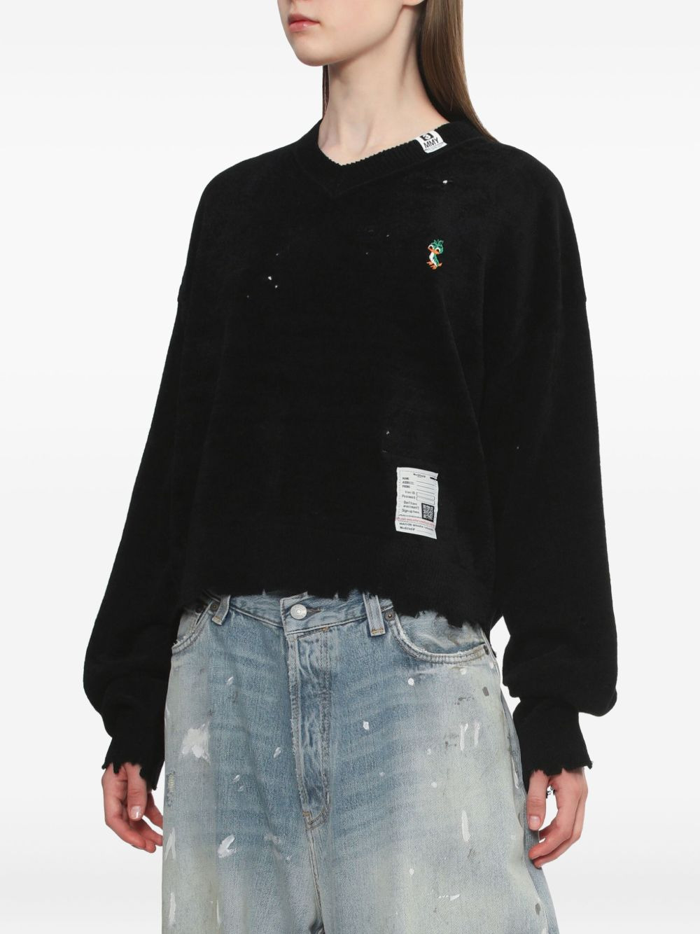 frayed V-neck sweater - 3