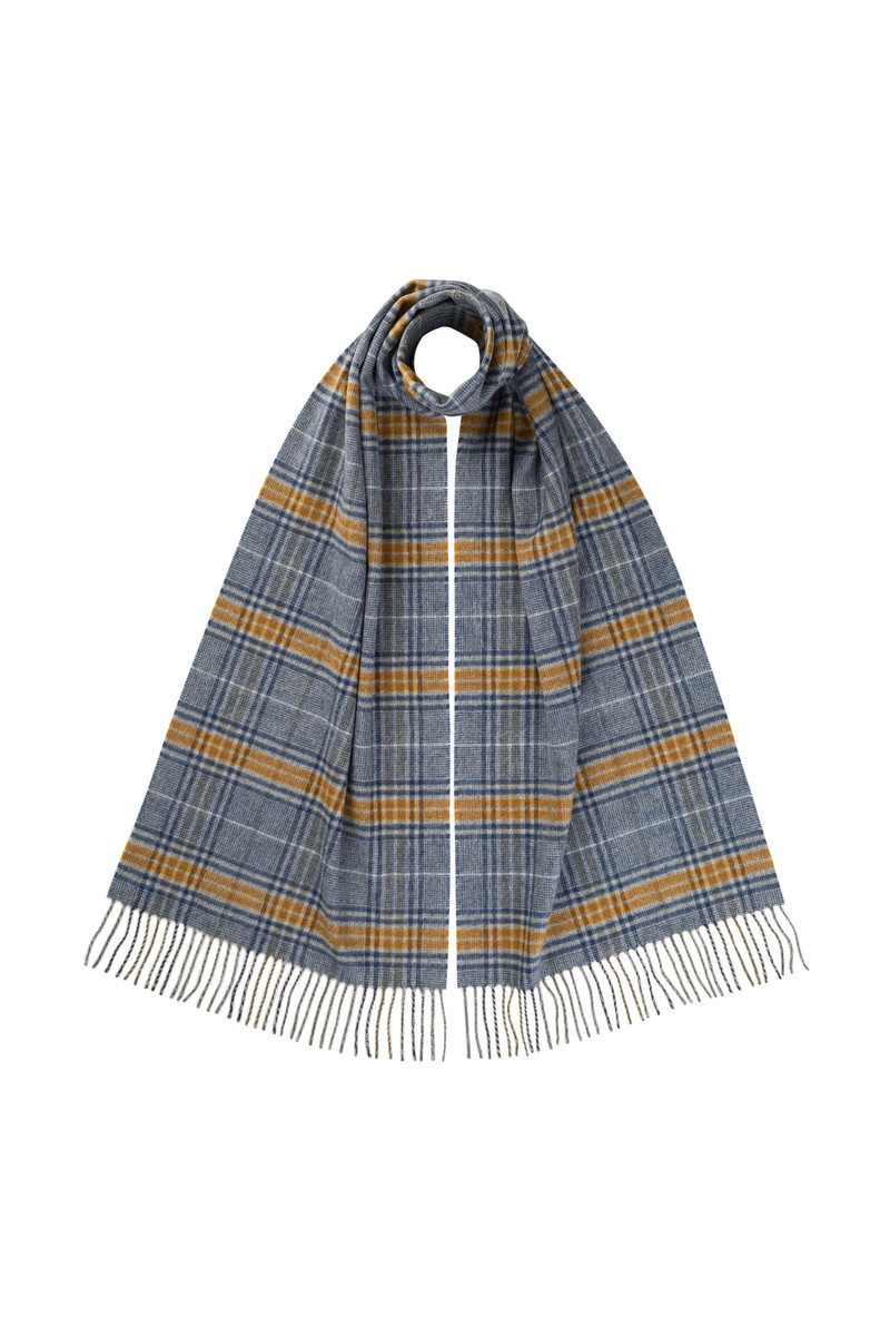 Tweed Check Merino Blue Scarf 1