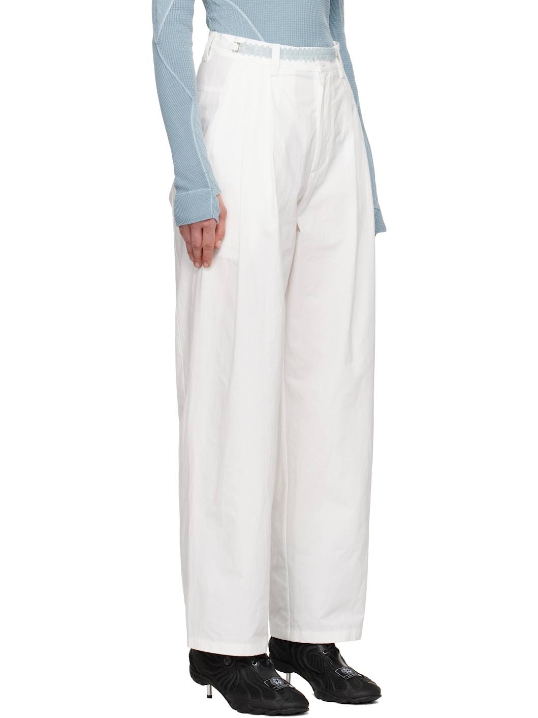 White Wide Beaded Belt Trousers - 2