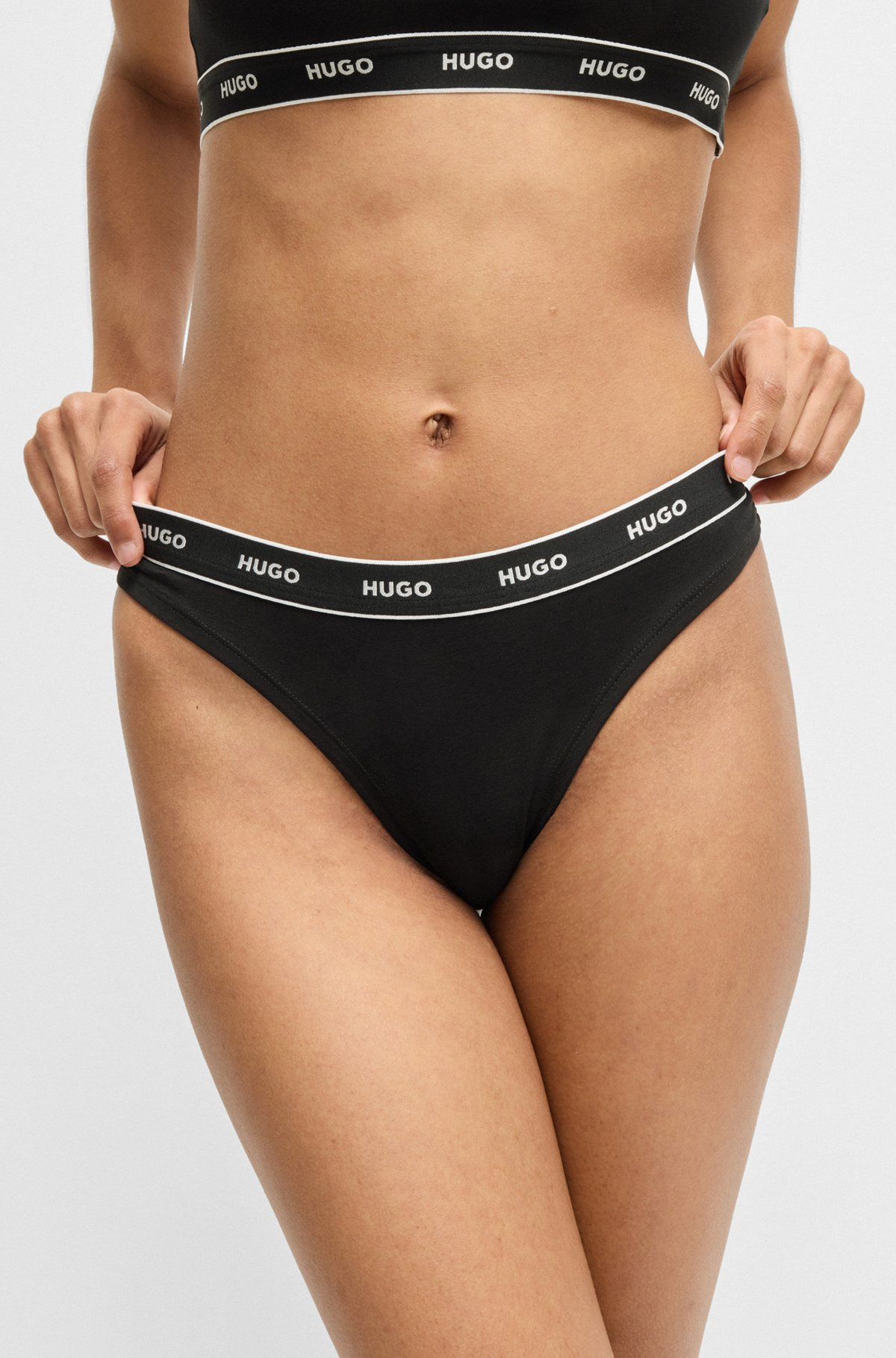 THREE-PACK OF STRETCH-COTTON THONGS WITH LOGO WAISTBANDS - 4