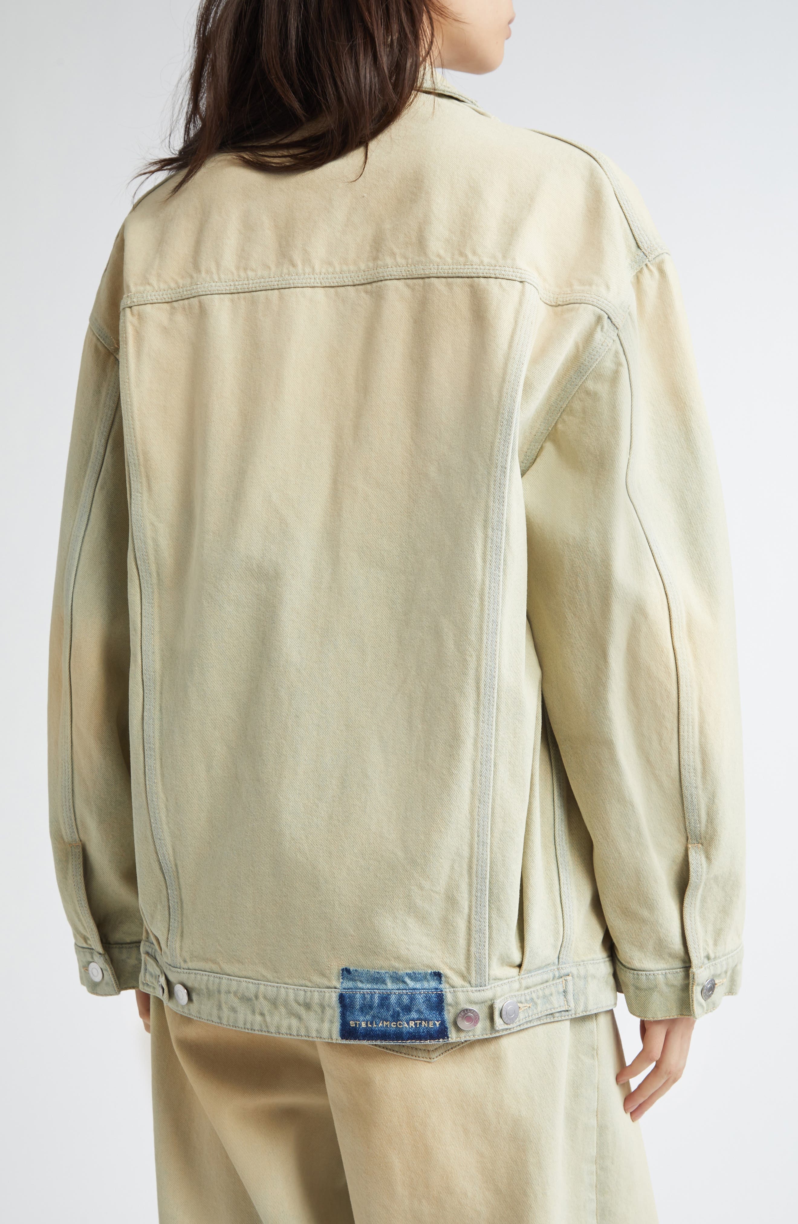 Stella McCartney Overdyed Distress Denim Cargo Jacket in Sand Denim Overdyed at Nordstrom - 2