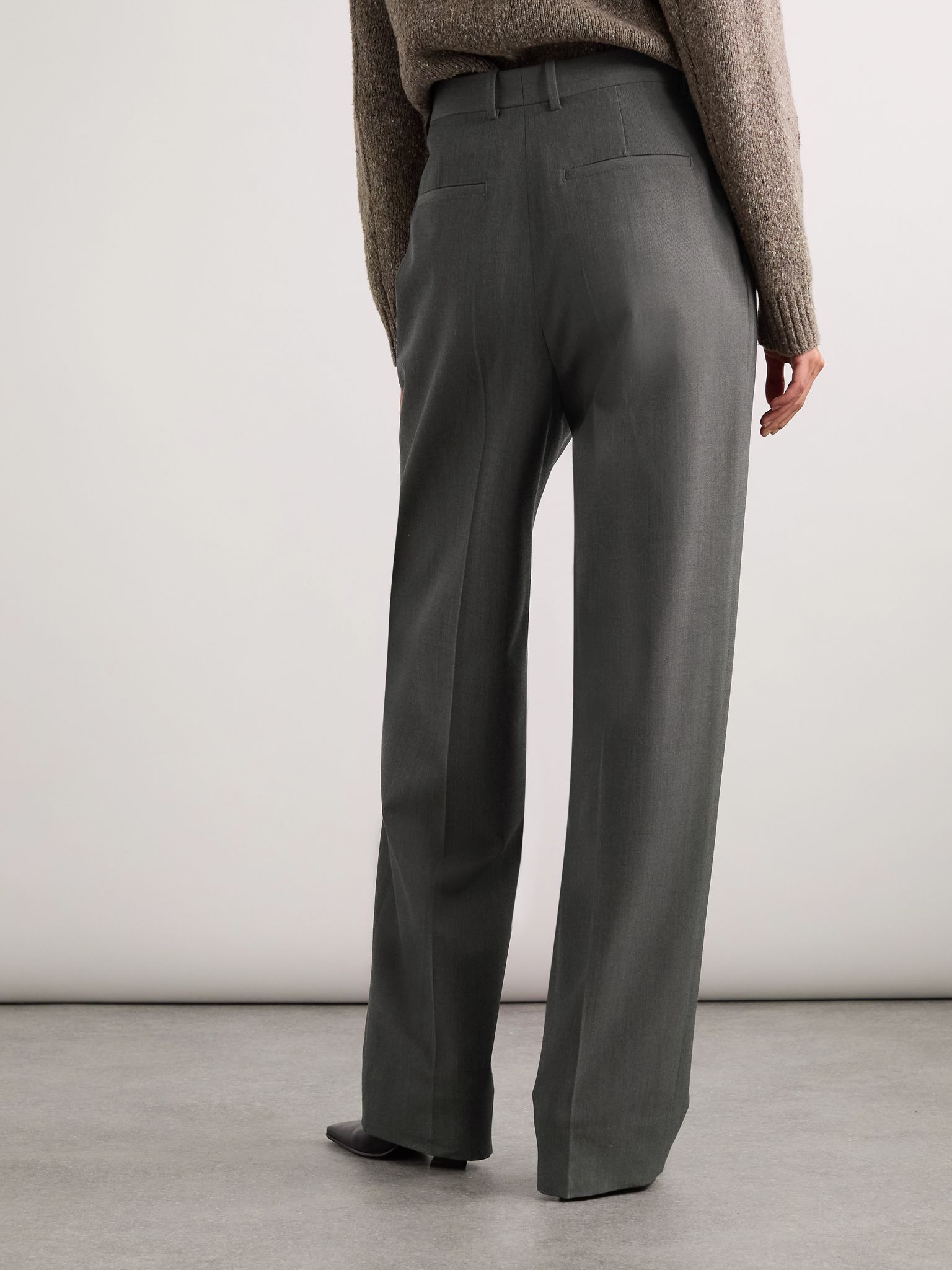 Pleated wool-blend straight-leg pants Gray - 4