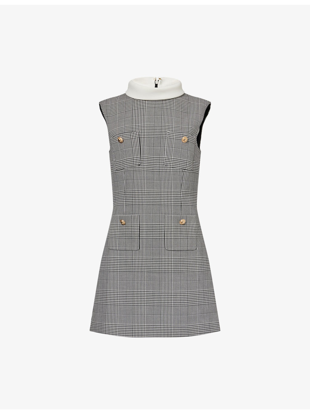 Check-Print Sleeveless Stretch-Woven Mini Dress - 1