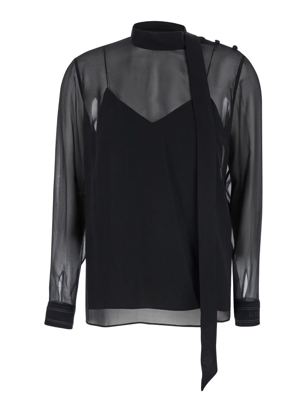 Gucci Women Black Blouse With High Pussy Bow Neck In Silk Georgette Woman - 1
