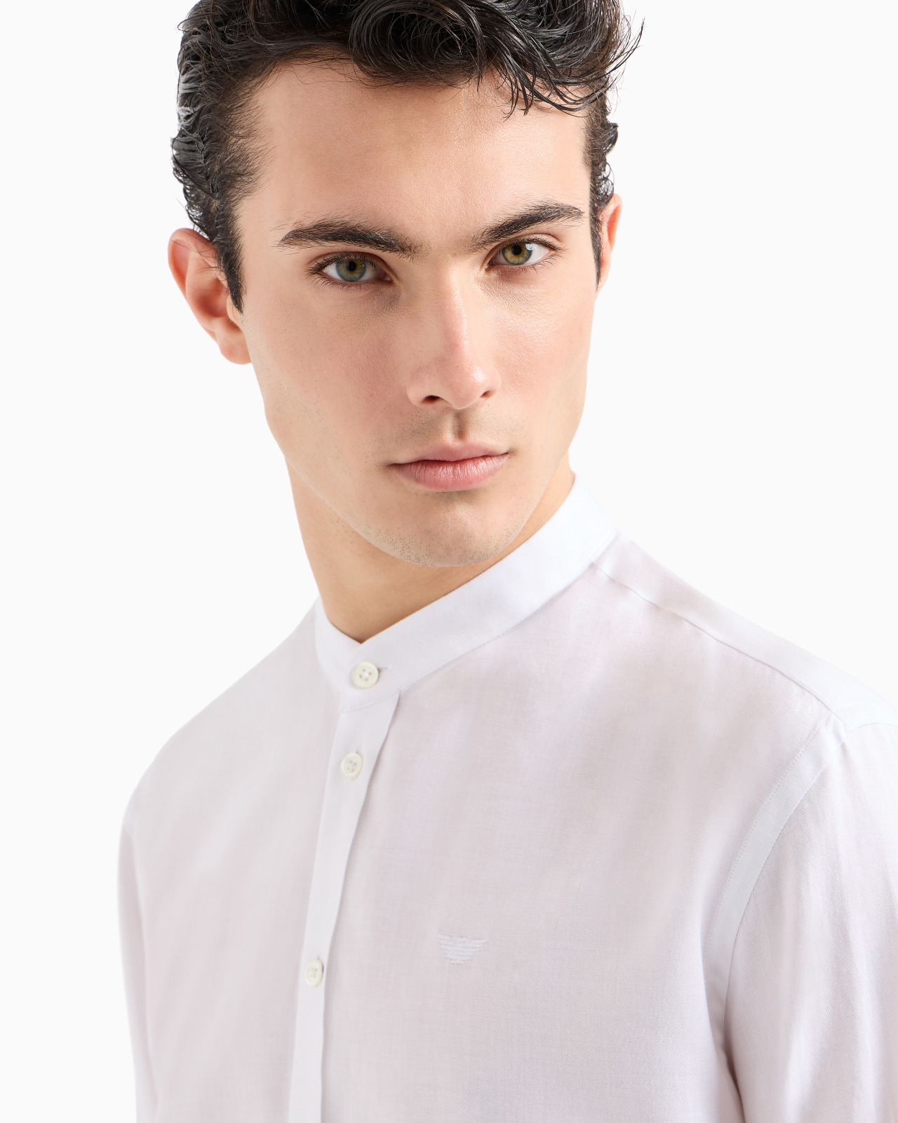 Wool-blend cotton shirt with guru collar - 5