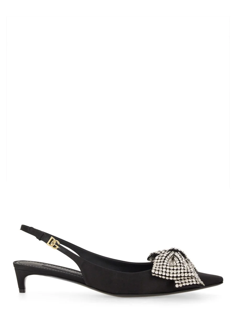 Dolce & Gabbana Women Satin Sling-Back With Rhinestone Embroidery - 1